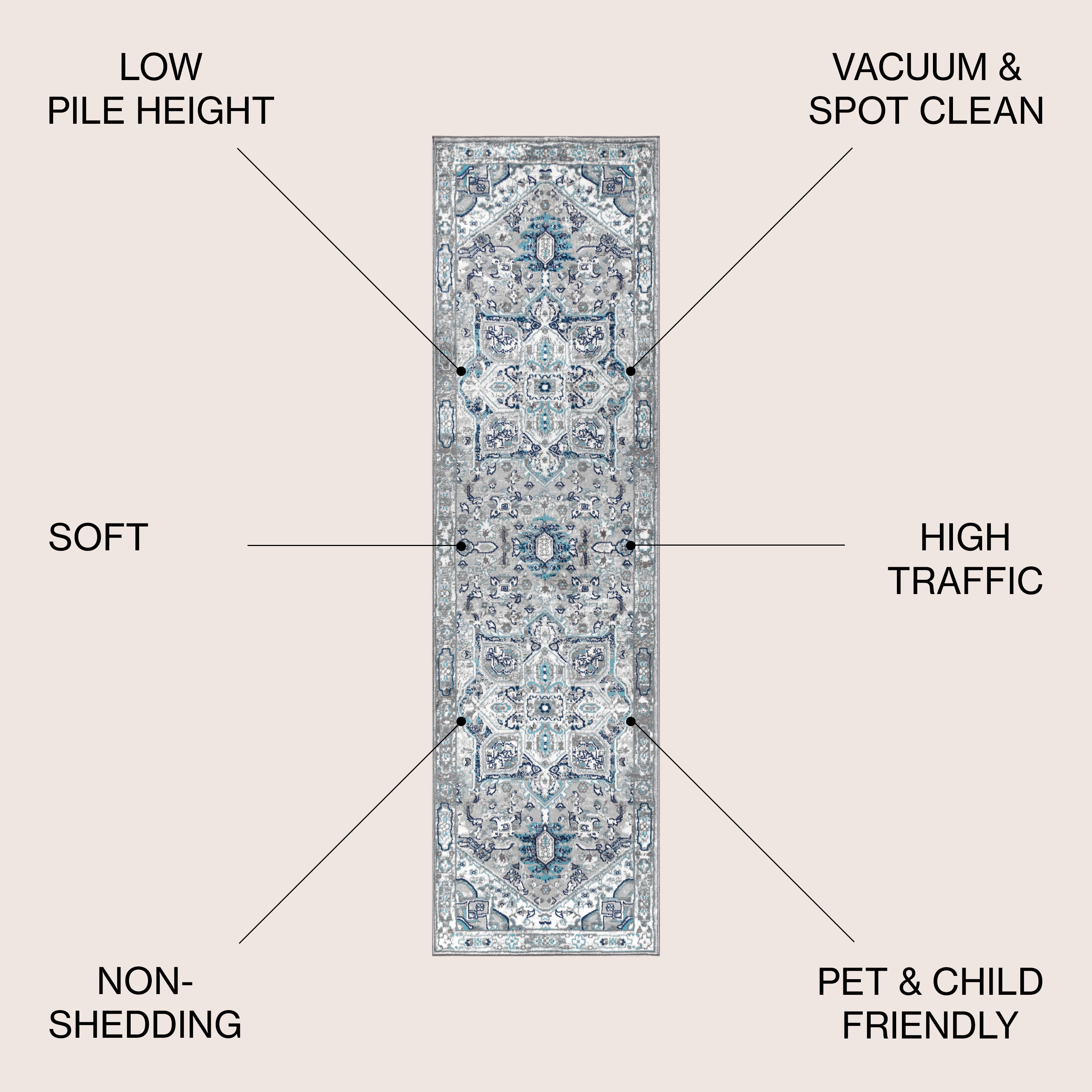 Light Grey/Blue Modern Persian Medallion 2x8 Runner Rug