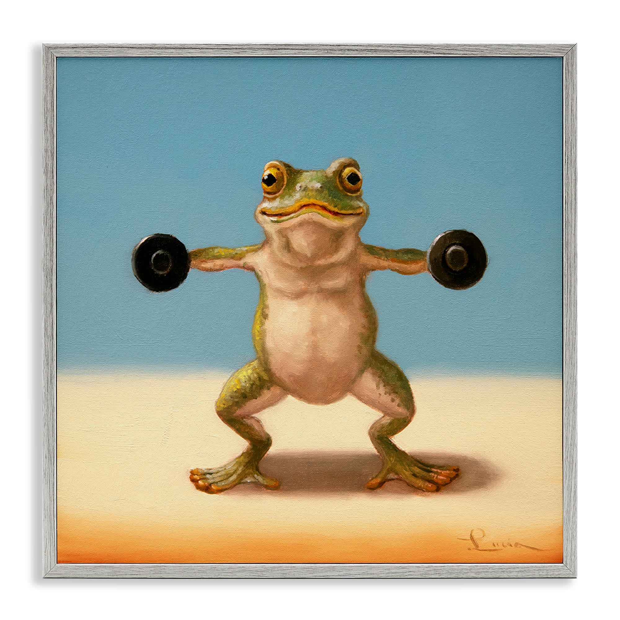 Stupell Industries BS-776-GFF-12X12 Exercise Weights Frog Gray Framed Giclee Art By Lucia Heffernan 12 x 12