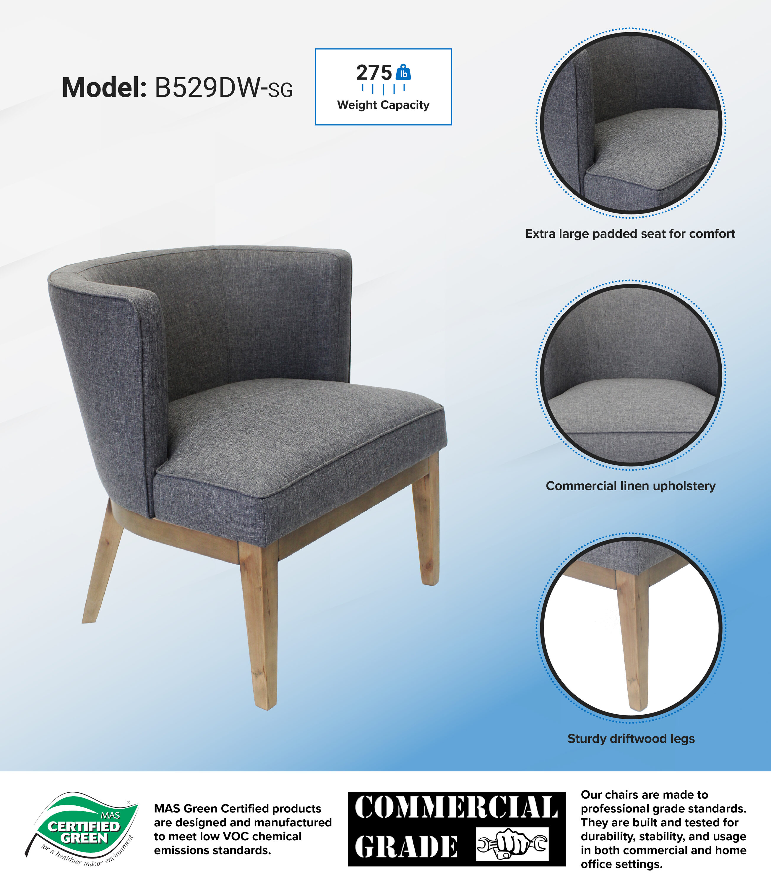 Elegant Slate Gray Barrel Accent Chair in Velvet and Wood