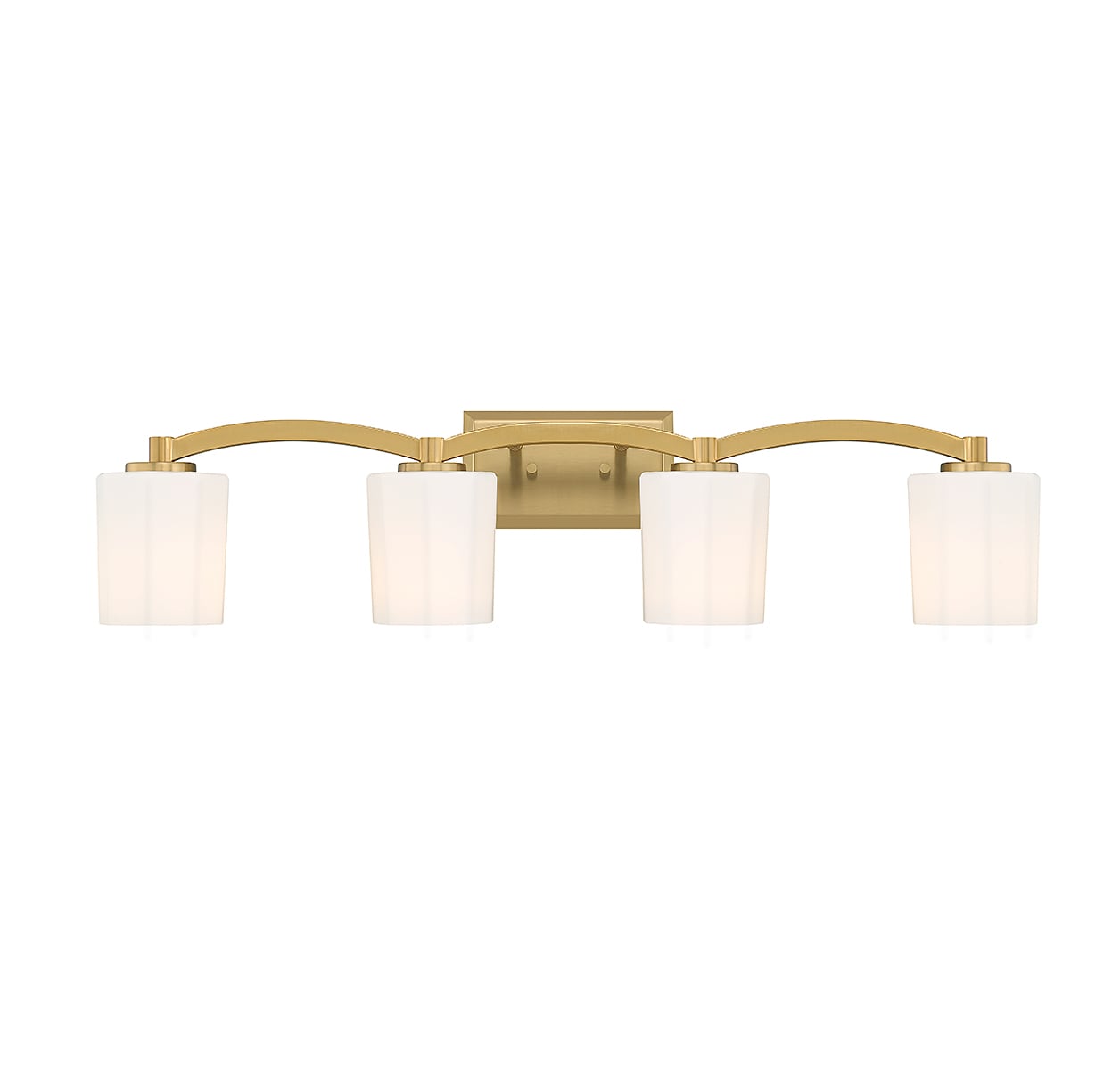 Whitney Warm Brass 4-Light Vanity with Fluted Glass Shades