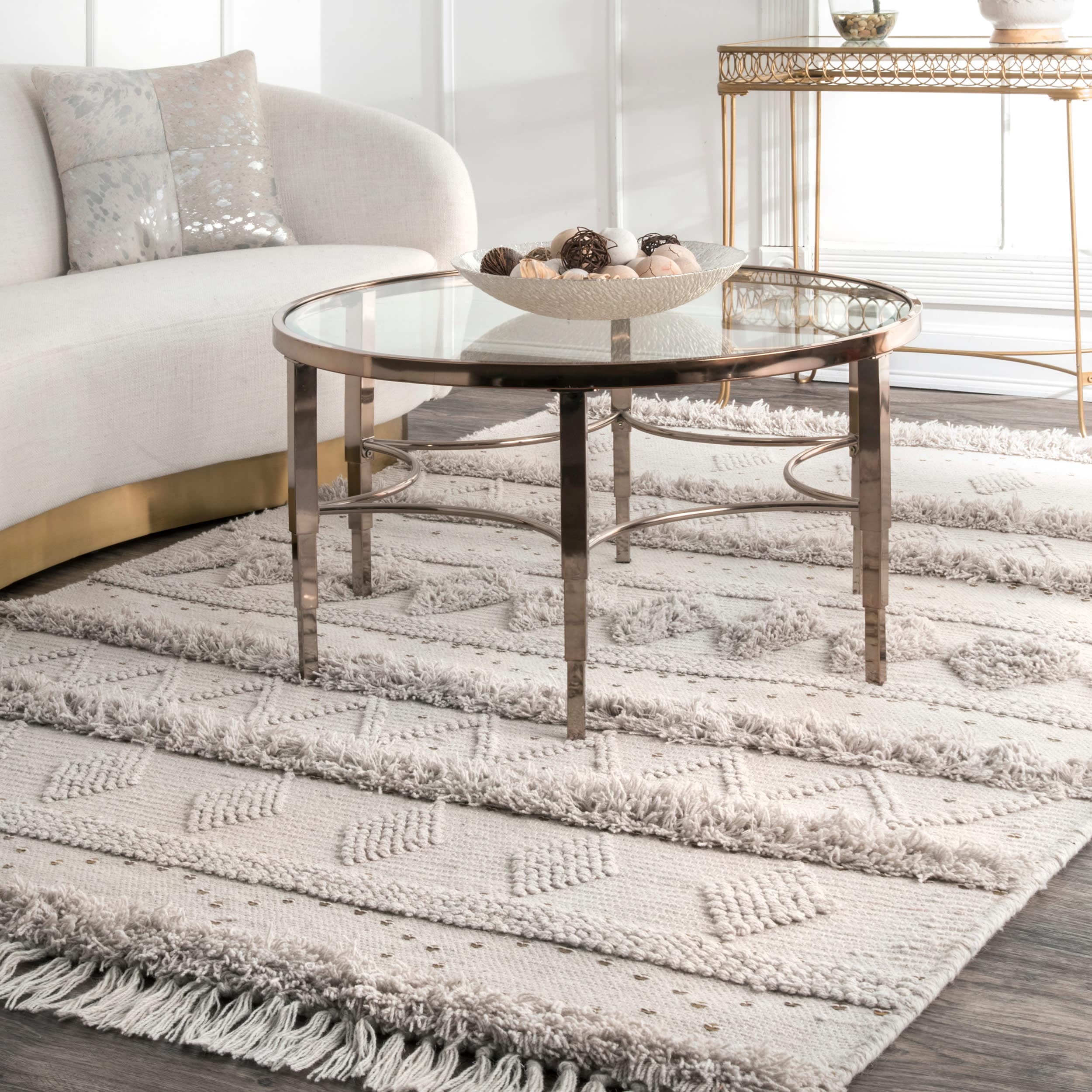 nuLOOM SESQ01A-S808 Durden 8 x 8 (ft) Tufted Wool Cream Square Indoor Geometric Area rug