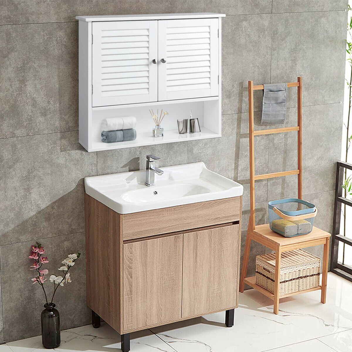 WELLFOR CY bathroom cabinet 23.5-in x 28-in x 8-in White Bathroom