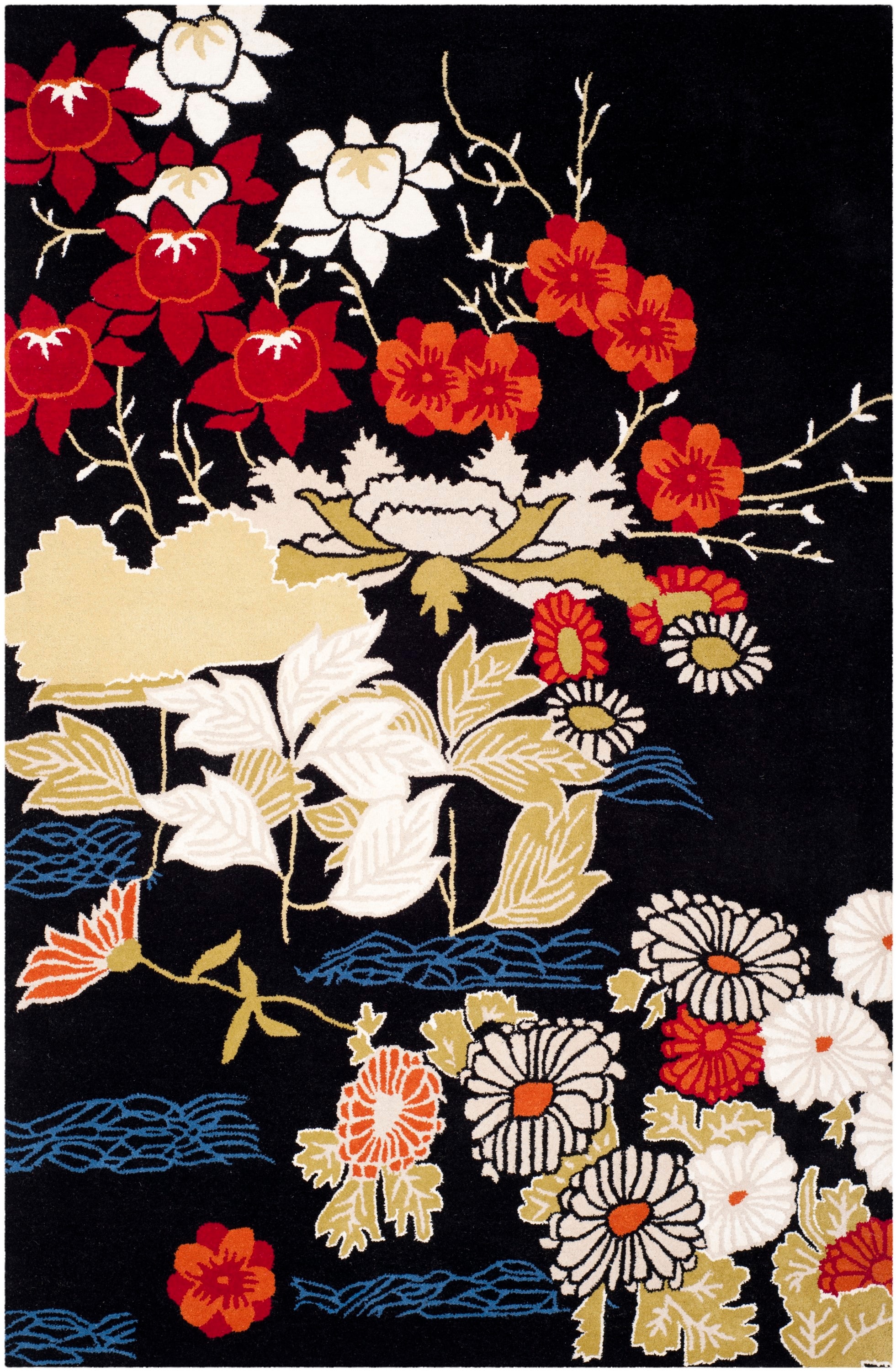 Bella 6' x 9' Black Floral Hand-Tufted Wool Area Rug