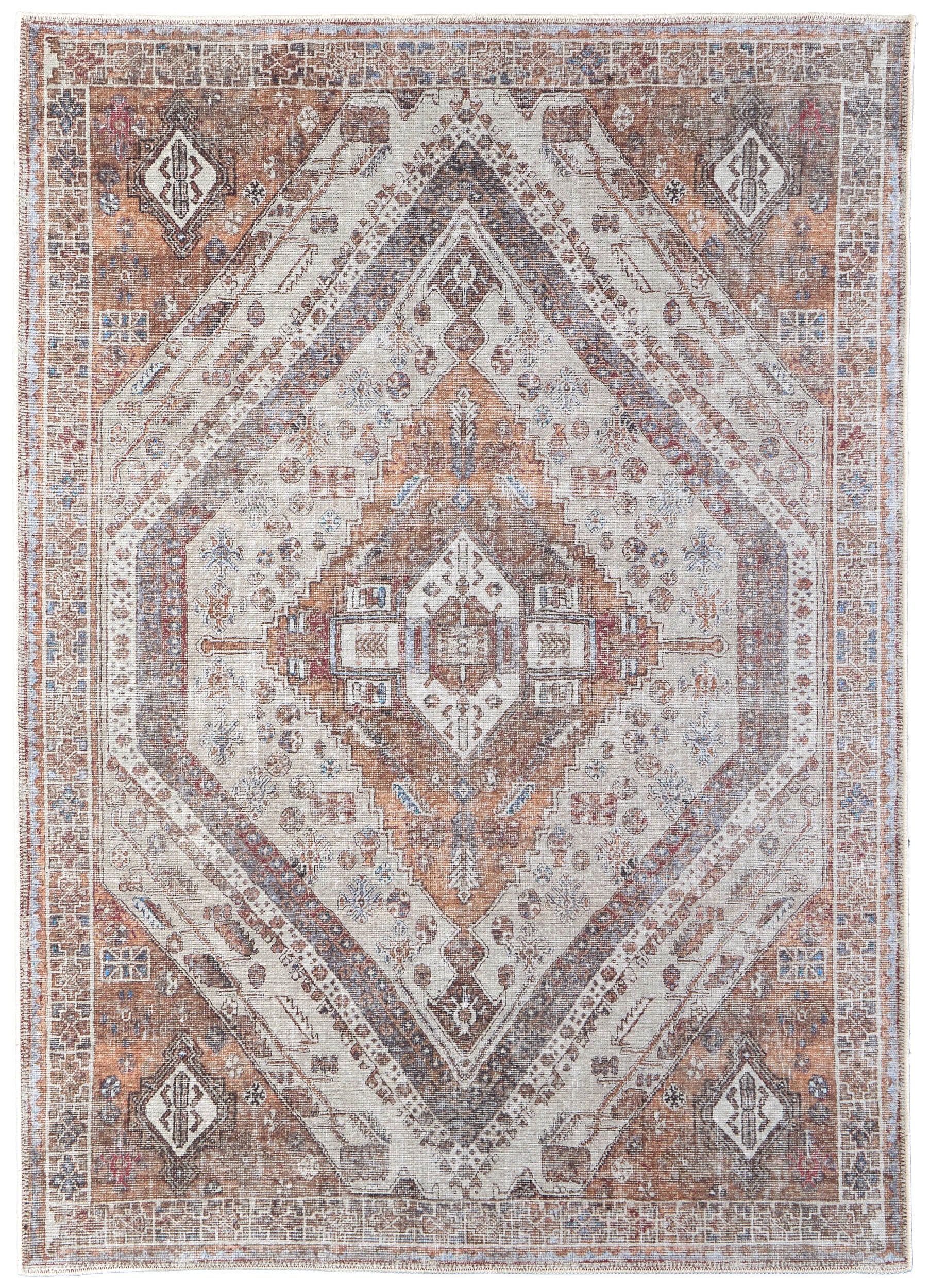 Room Envy PRCR39ANTAN000C00 Prescott 4 x 6 (ft) Loomed Terracotta/Country Blue Rectangular Indoor Abstract Machine washable Area rug