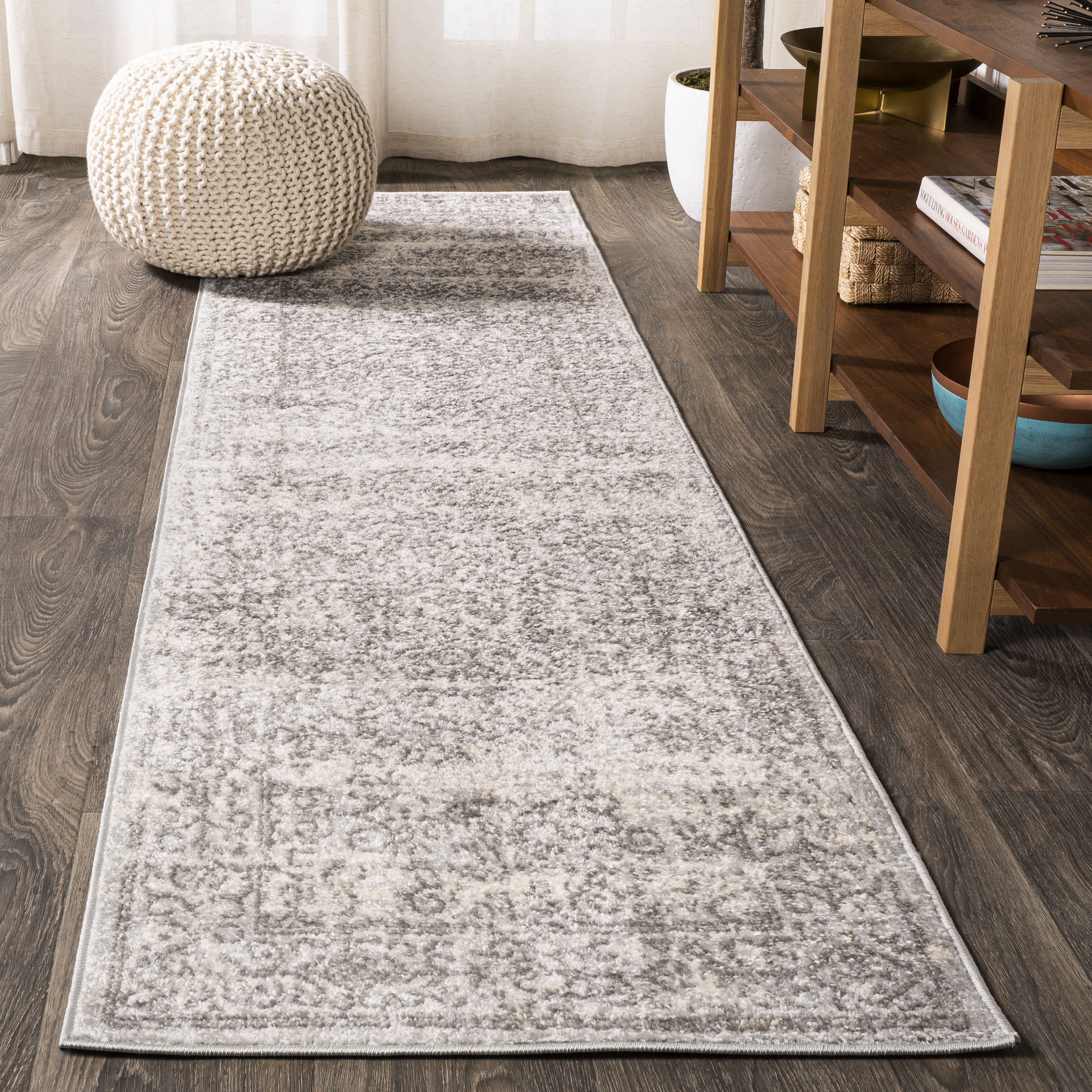 JONATHAN  Y BMF108D-28 Bohemian Flair Ferro Filigree 2 x 8 (ft) Loomed Polypropylene Gray/Dark Gray Rectangular Indoor Floral/Botanical Bohemian/Eclectic Runner rug