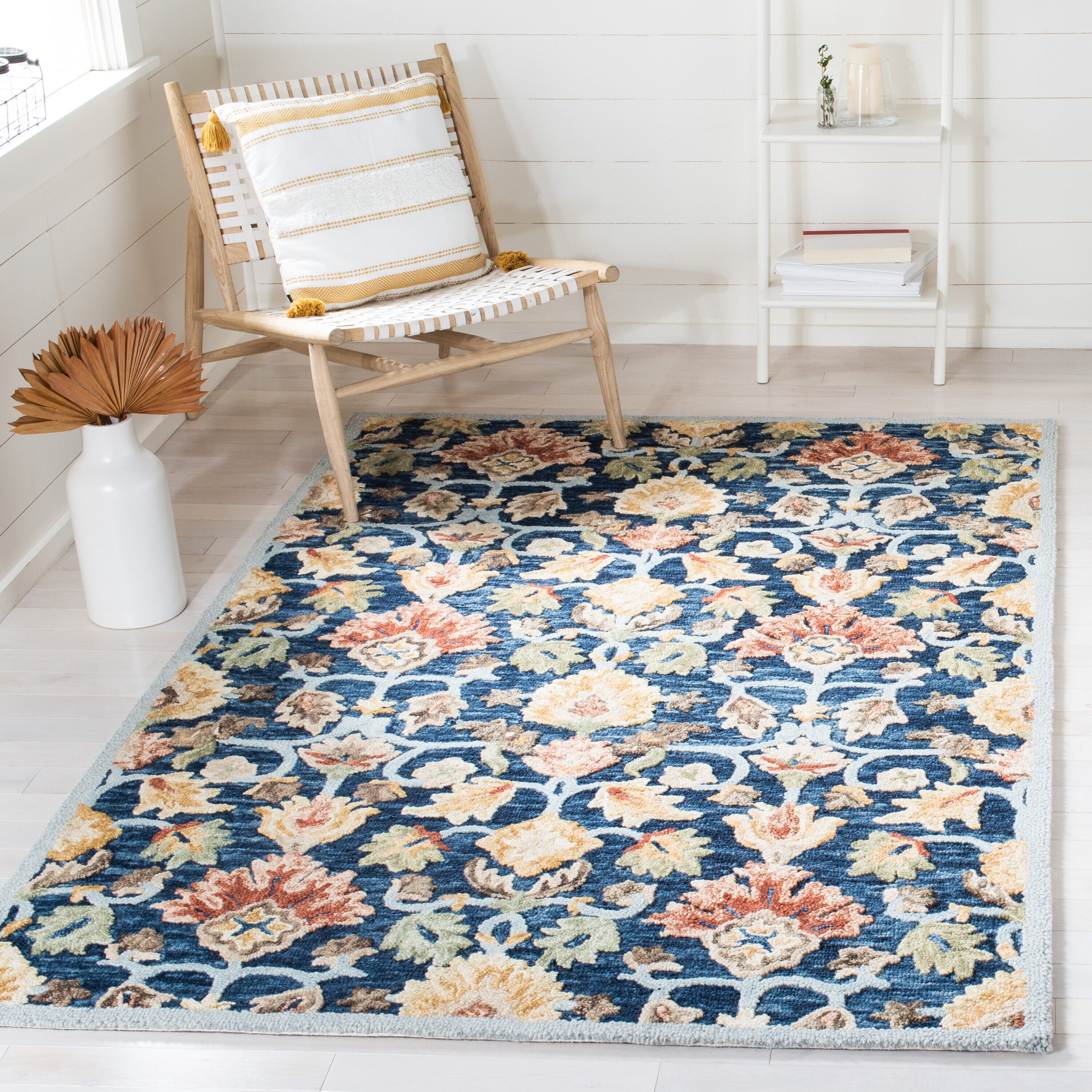  Metro Blue/Orange Traditional 4Ft x 6Ft Small Rectangle Rug