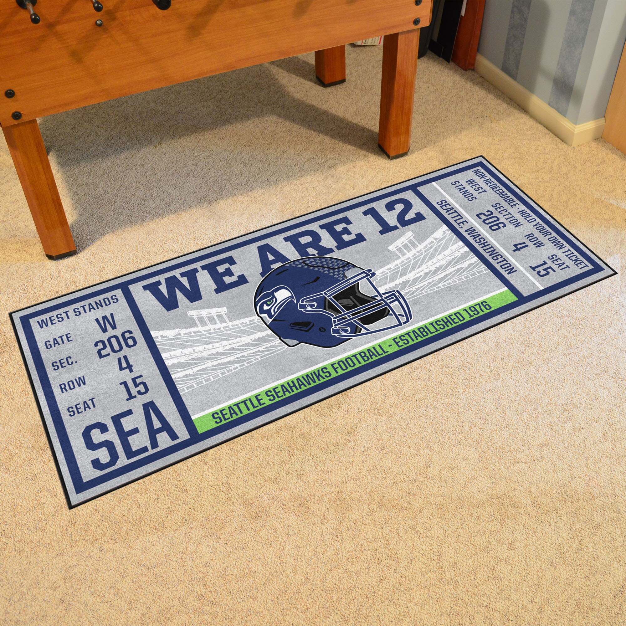 FANMATS NFL- Seattle Seahawks Ticket Runner Rug- 30in. x 72in. in Blue, 23137