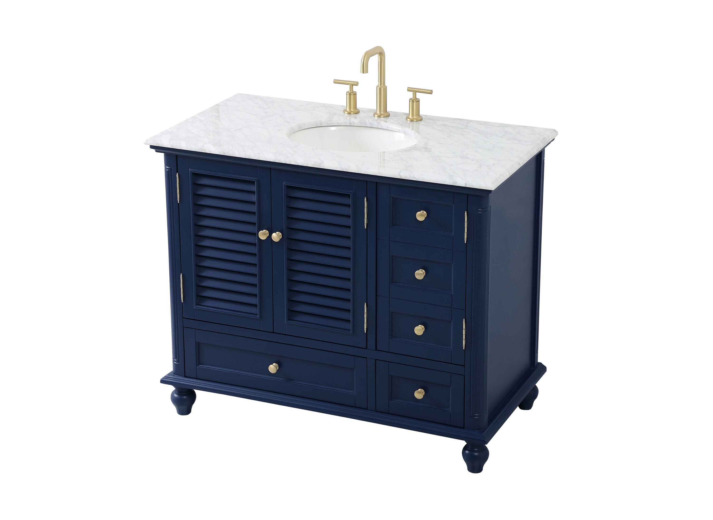 Rhodes 42" Blue Solid Wood Single Bathroom Vanity with Marble Top