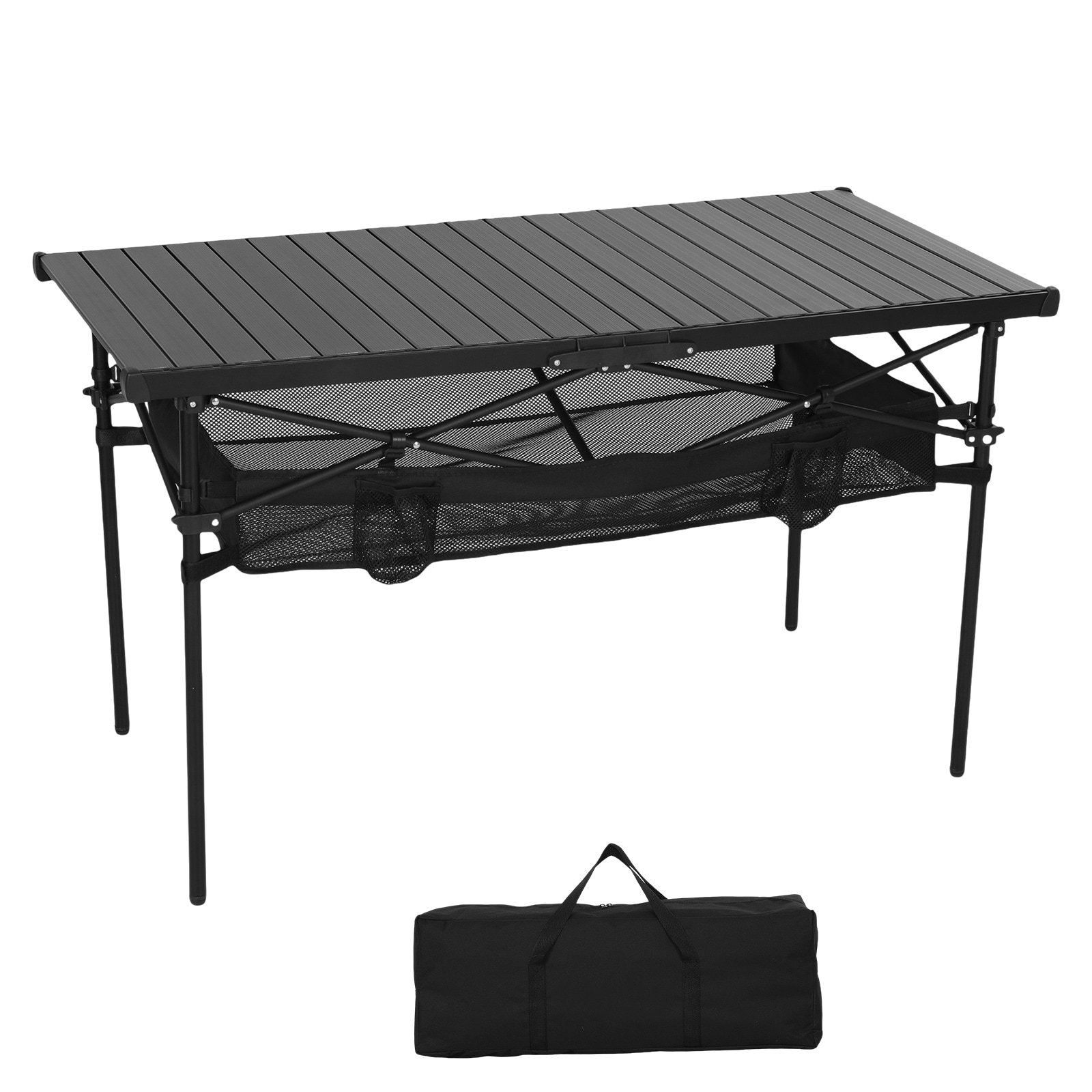 Portable Aluminum Folding Camping Table Roll Up Top Mesh Storage Cup Holders Carry Bag for Outdoor Dining BBQ Travel