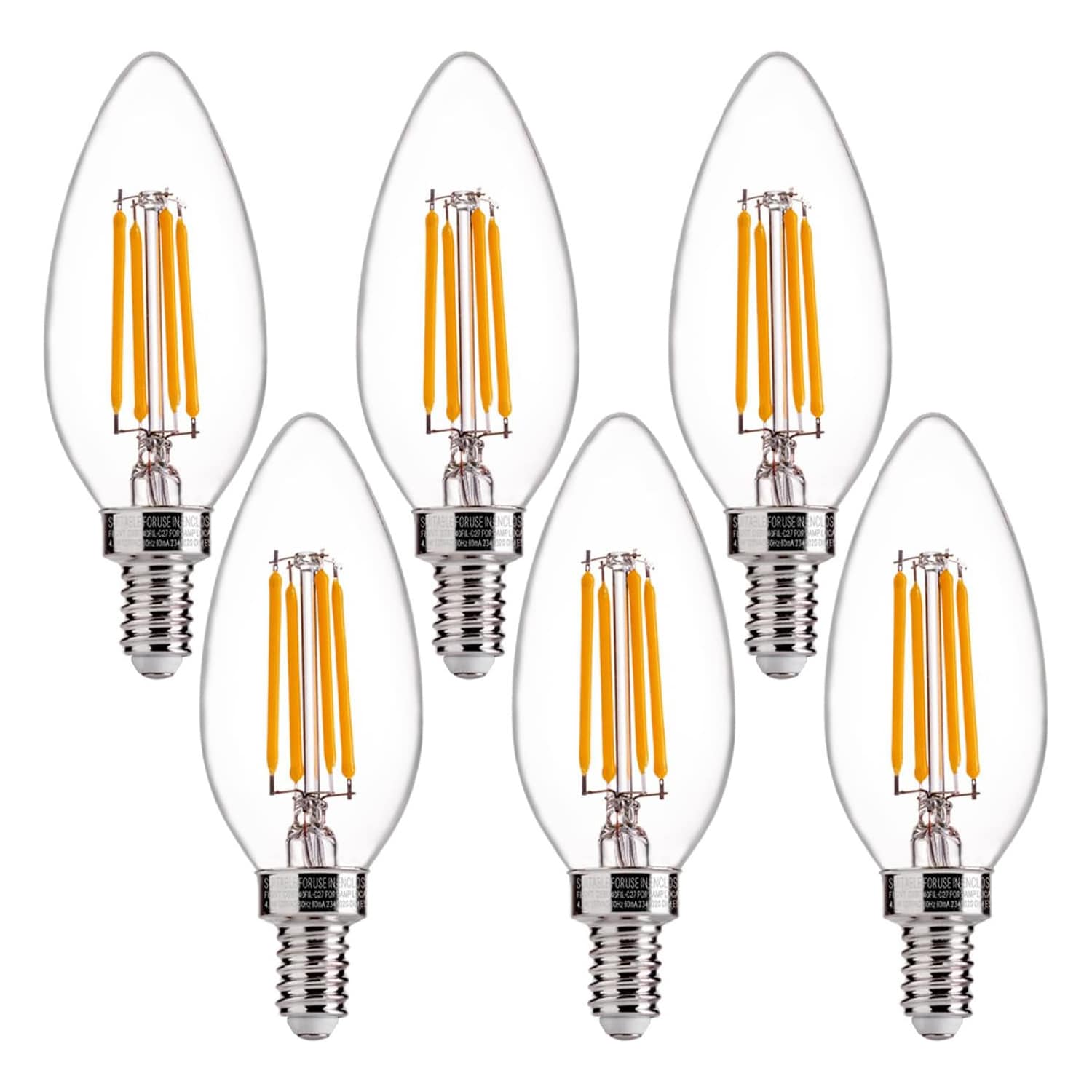 Etokfoks  E12 base B11 candelabra LED bulbs 6W 60W equivalent 600 lumen 5000K cold white non dimmable pack of 6 for indoor lighting