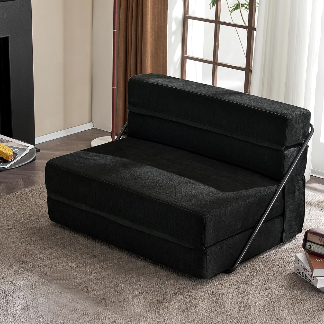Outopee LO1G52003101 45-in Modern Black Chenille Sleeper