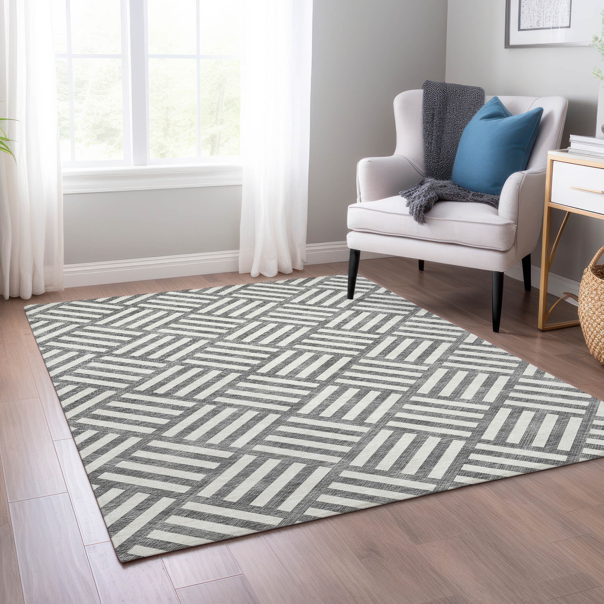 Addison Rugs ACN620CC5X8 Chantille ACN620CC 5 x 7 (ft) Polyester Charcoal Rectangular Indoor/Outdoor Geometric Machine washable Area rug