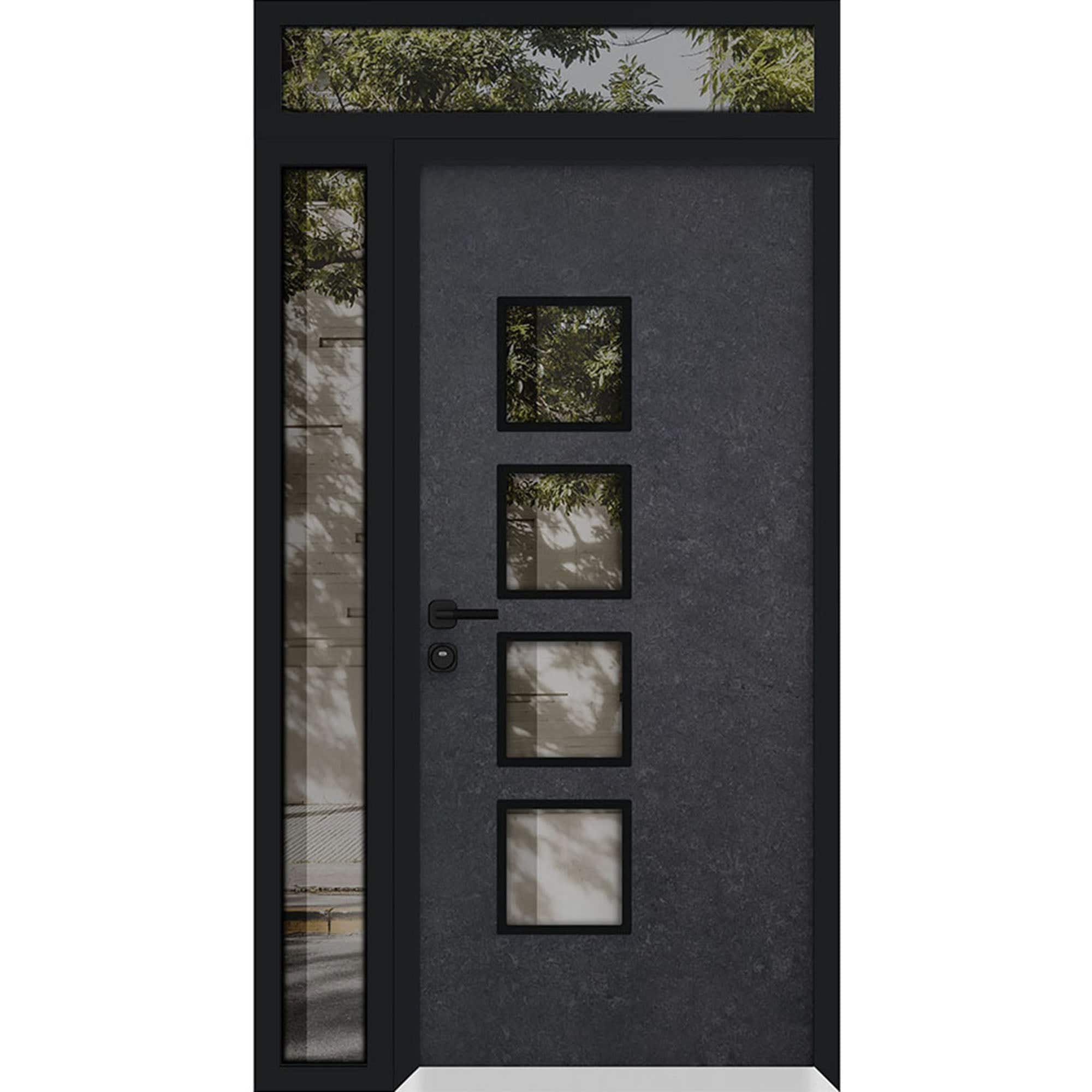 Vdom doors Front Exterior Prehung Aluminum Door - Cynex 6106 Dark Stone - Entry Steel Metal Modern Painted