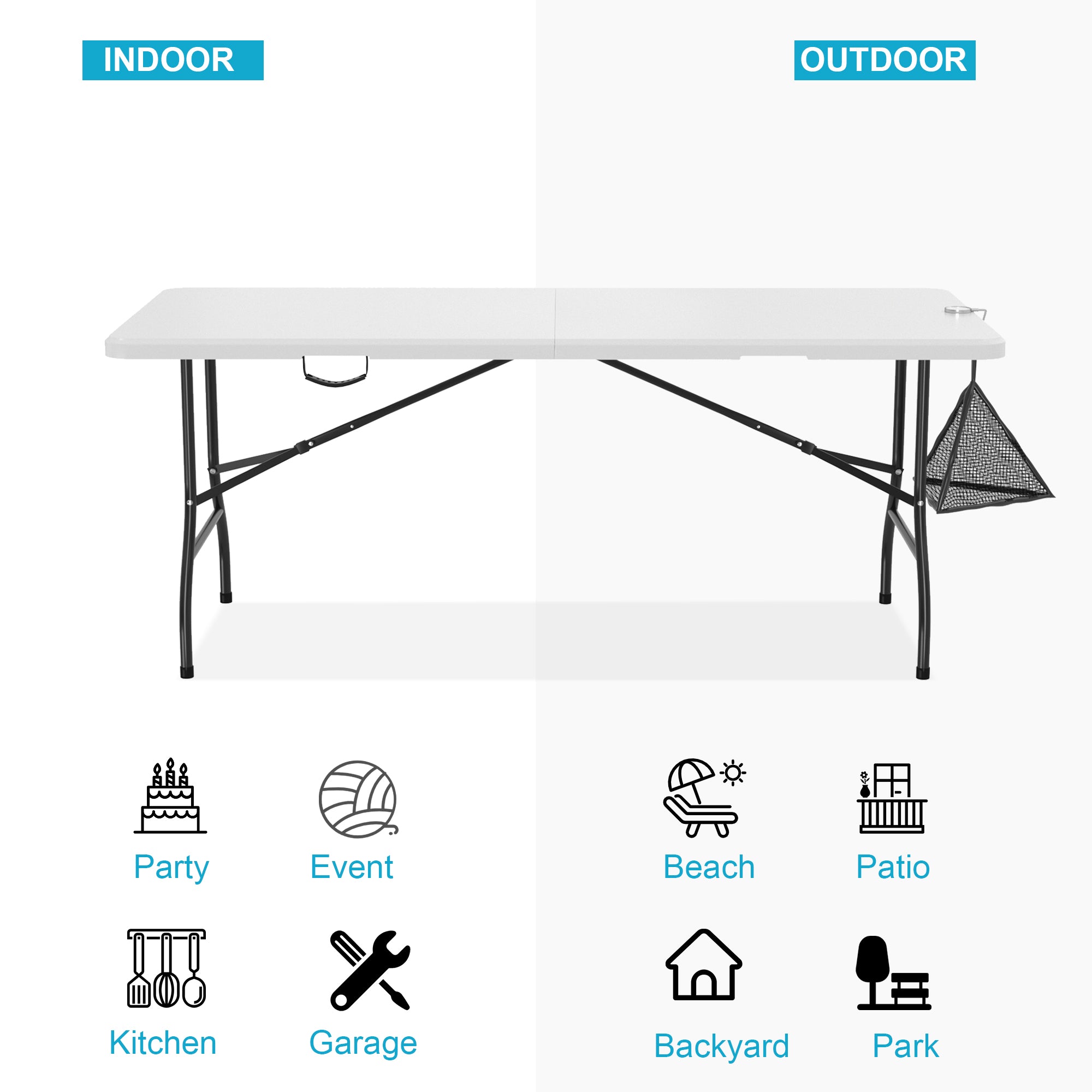 Vecelo LOE-FT05-WHT-180 Folding-Tables - View #2