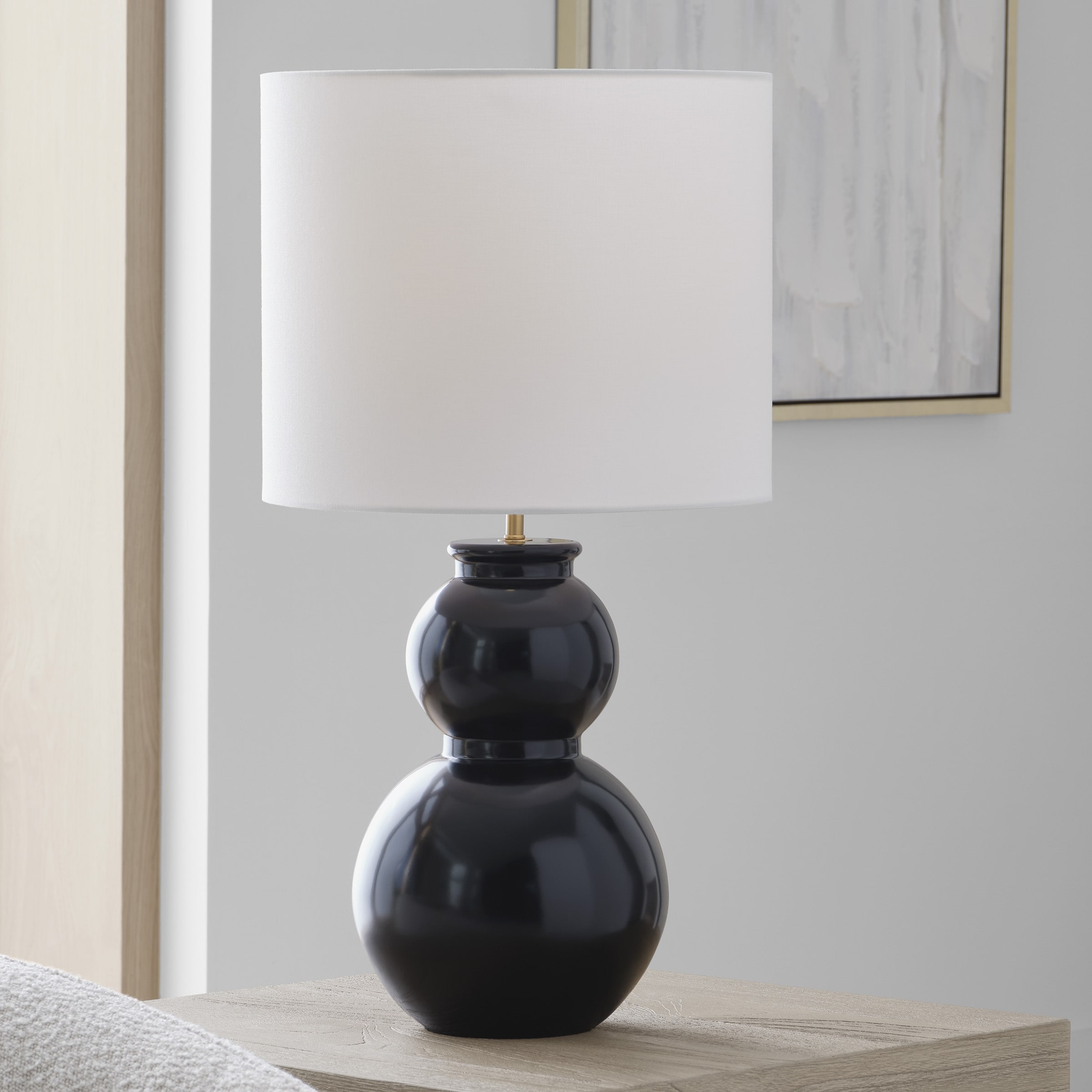 Scott Living Buckley Gloss Black On Off Switch Table Lamp with Linen Shade DJT1051GBK1 at Lowes