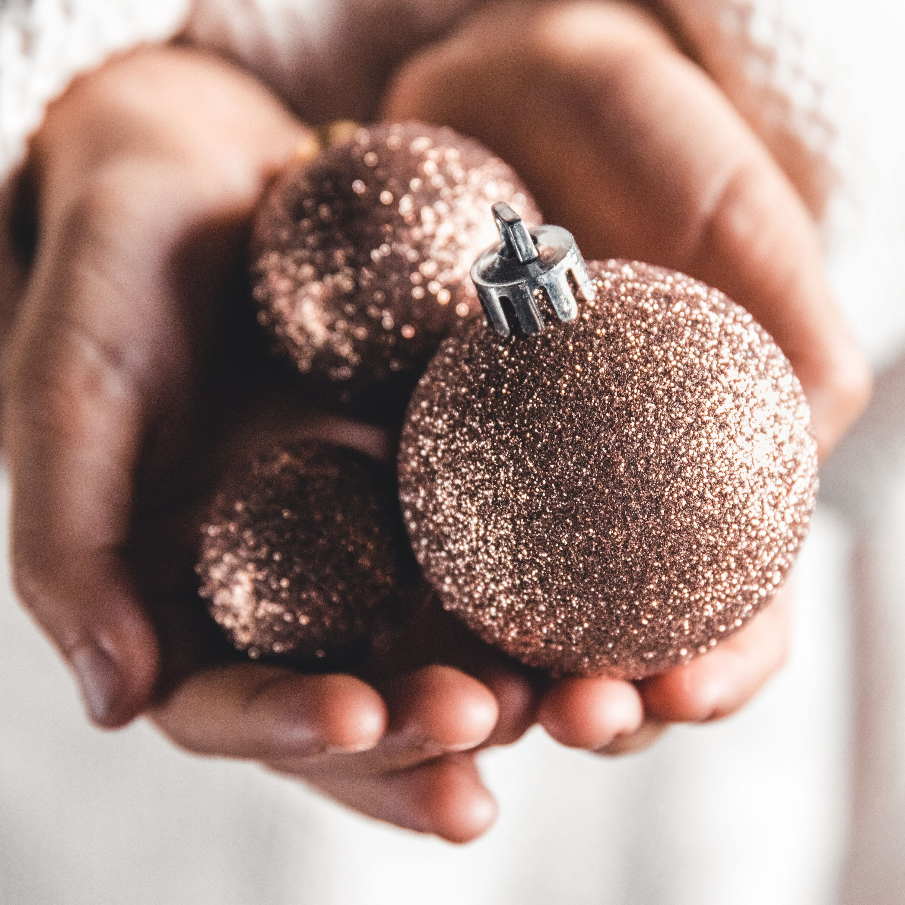 Rose Gold and Silver Shatterproof Christmas Ornament Set with Metal Hooks