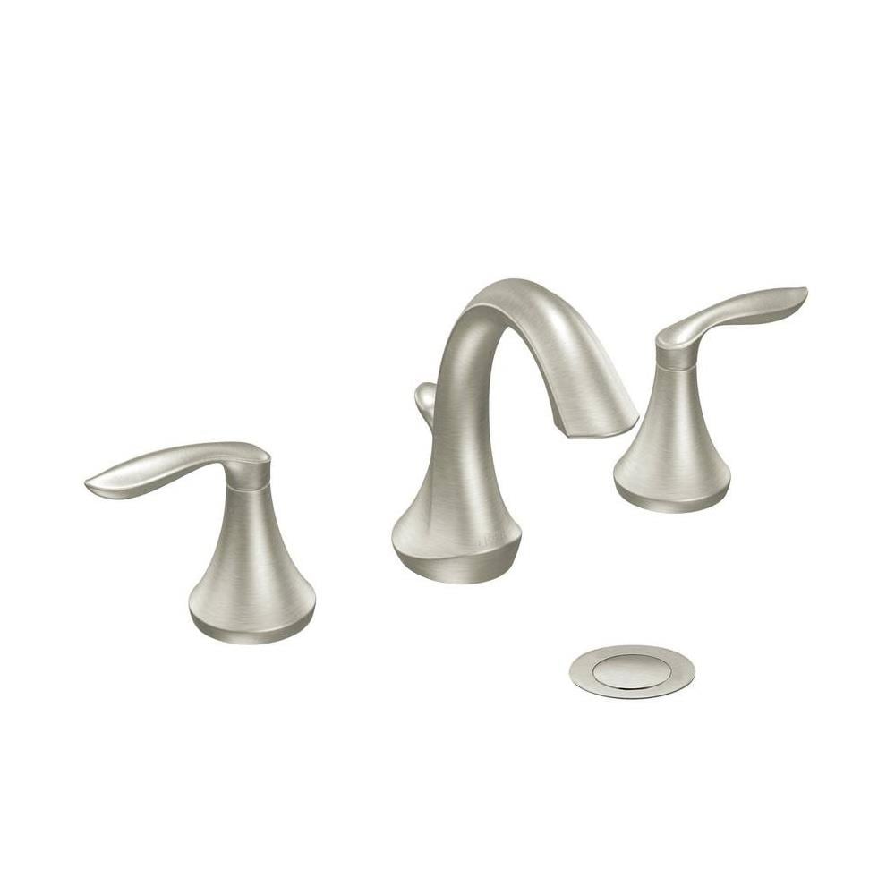 Moen Eva Brushed Nickel 2 Handle 8 In Widespread Watersense Bathroom Sink Faucet In The Bathroom Sink Faucets Department At Lowes Com