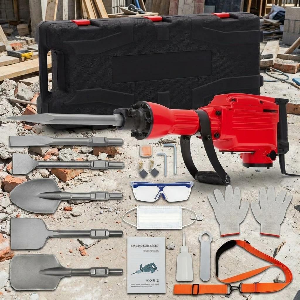 Encore Beets 2200W Electric Jack Hammer Drill Heavy Duty Concrete Breaker With 6 Piece Chisel Set #NOVA-ZV5BQ126B2M