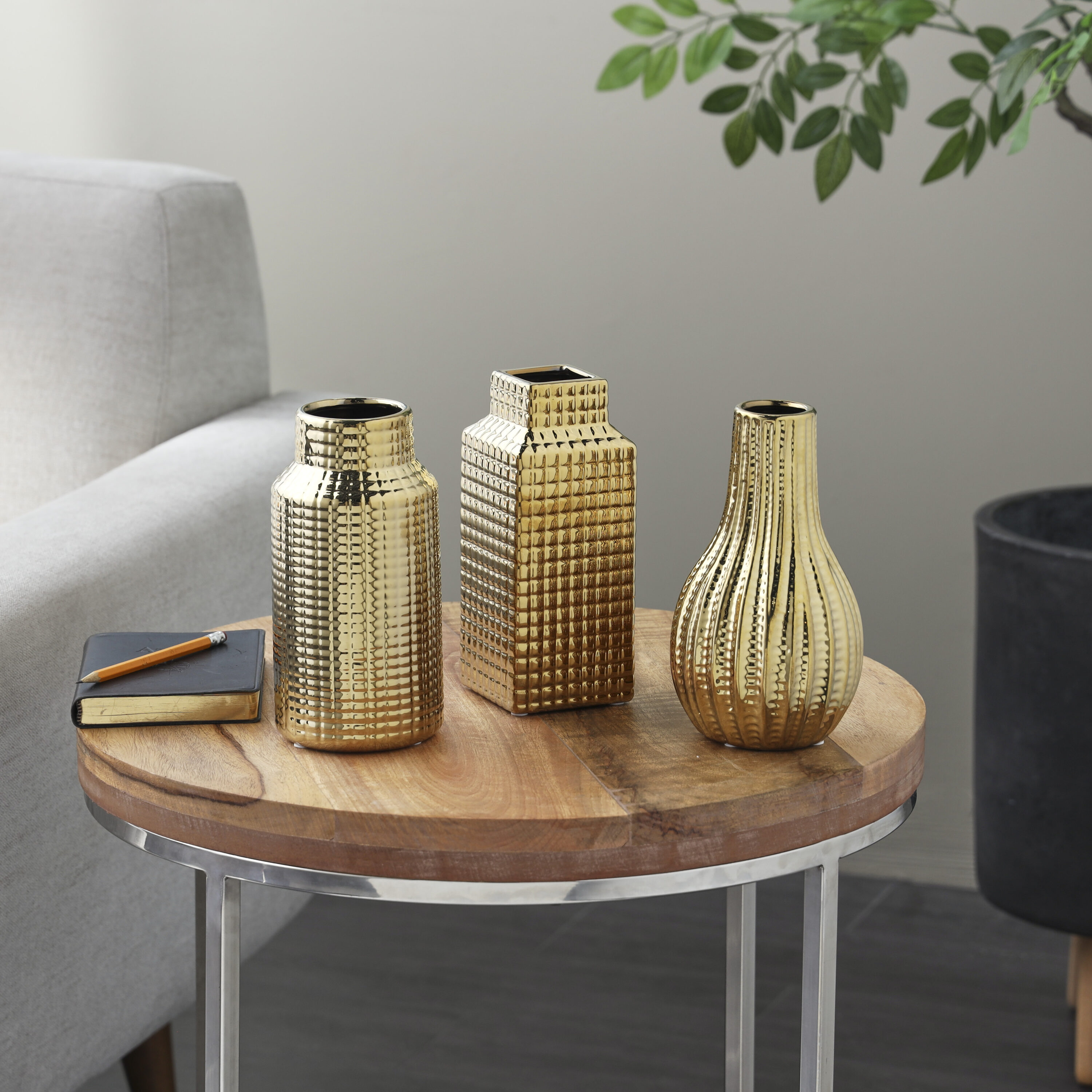 Grayson Lane 821837 3 -Pack Gold Ceramic Glam Vase