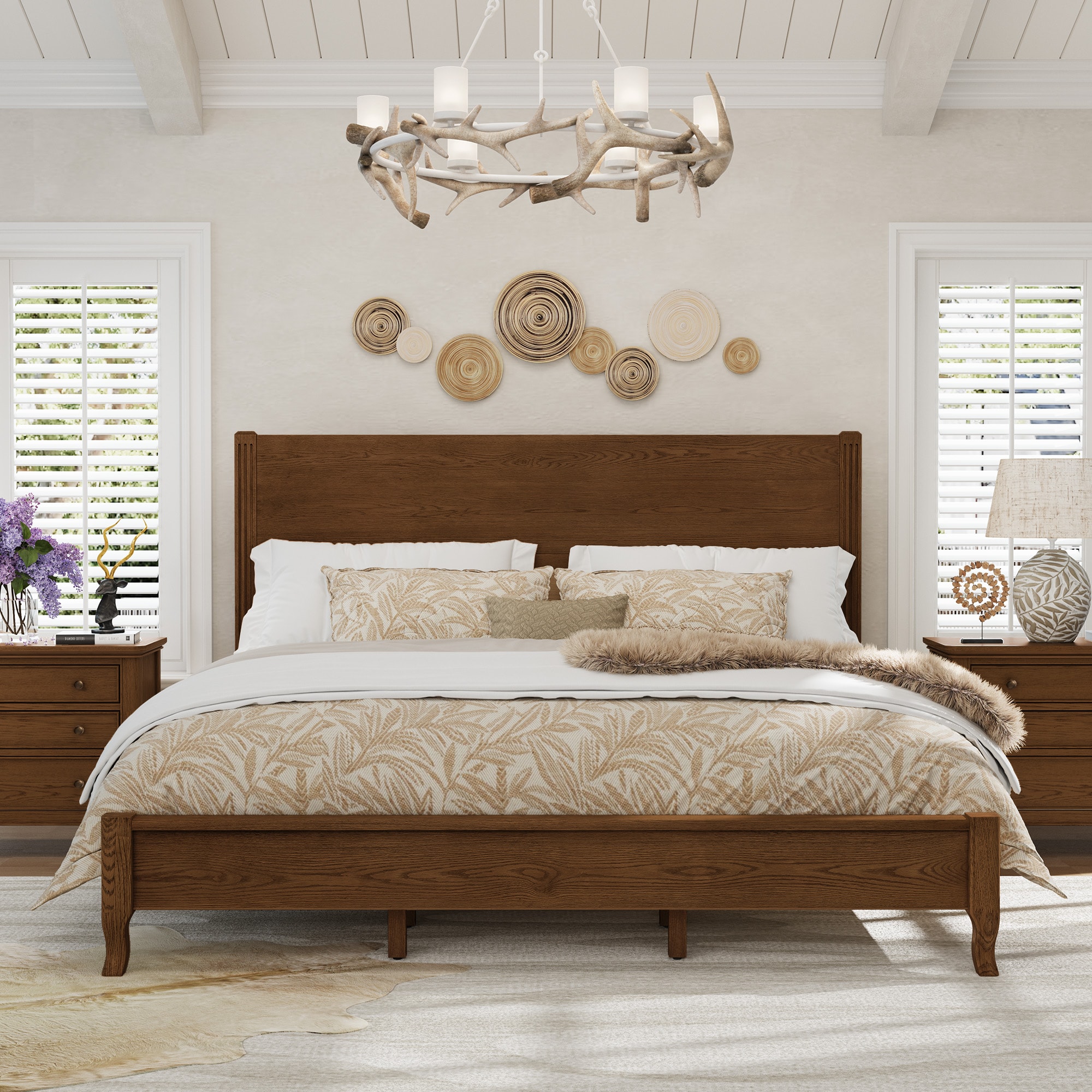 Yurevna King Natural Wood Tone Wood Platform Bed with Headboard at ...