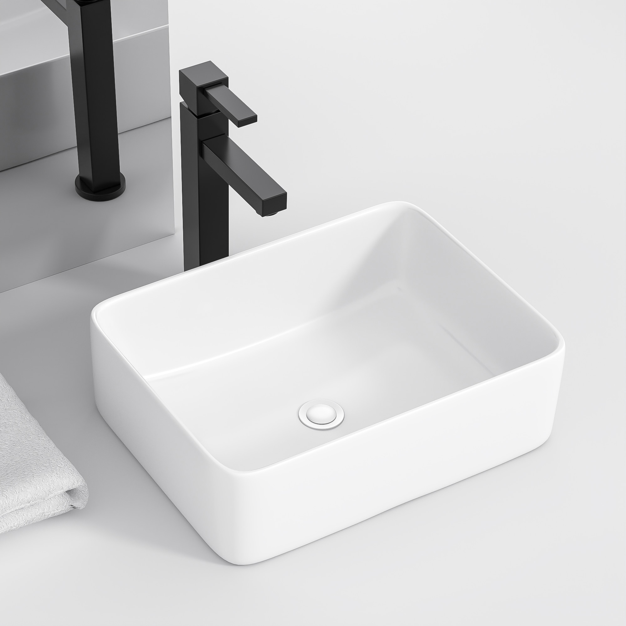 Lordear Porcelain vanity sink Ceramic Vessel Rectangular Modern White ...