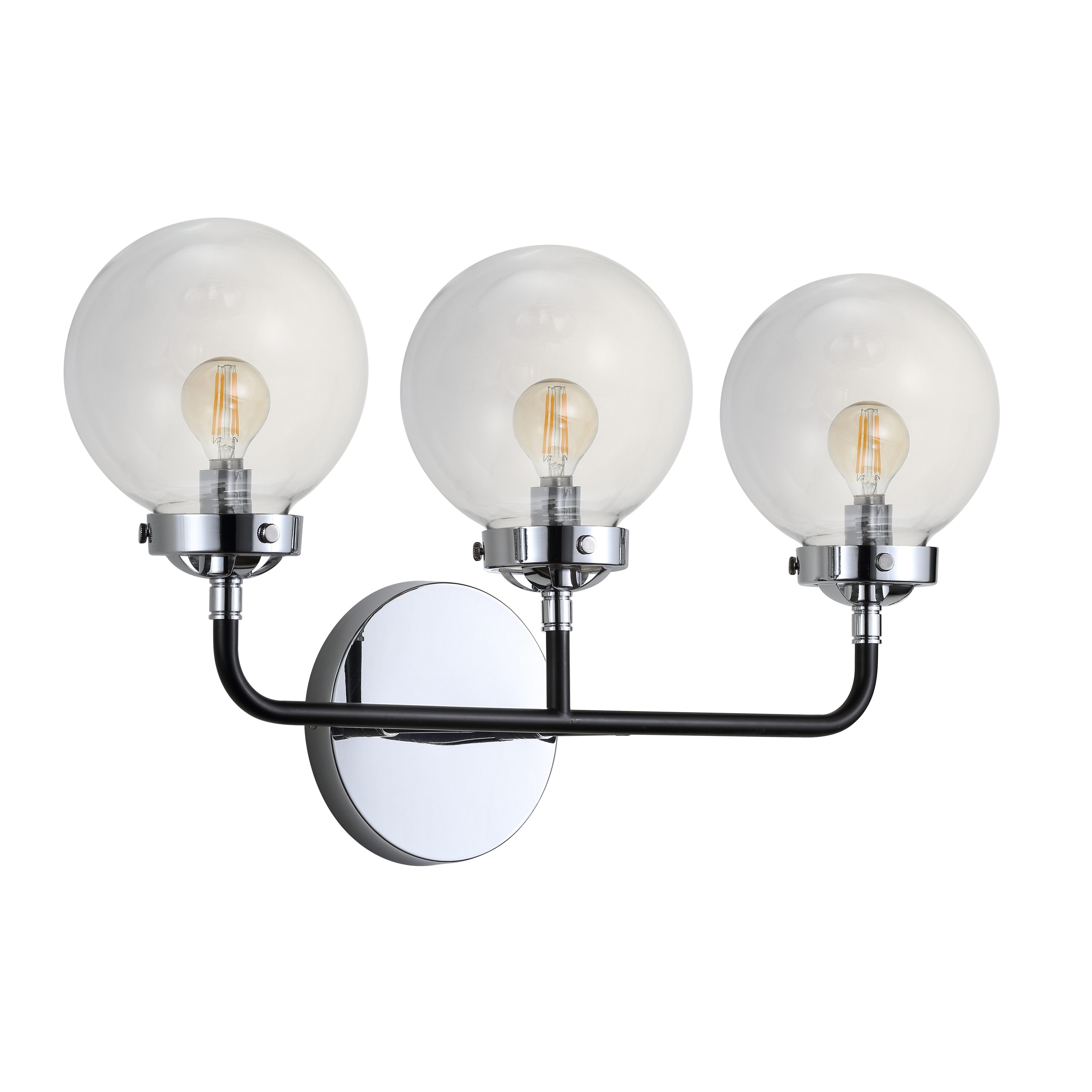 JONATHAN Y Caleb Modern/contemporary Transitional 22-in W 3-Light Chrome/Black Farmhouse LED Wall Sconce