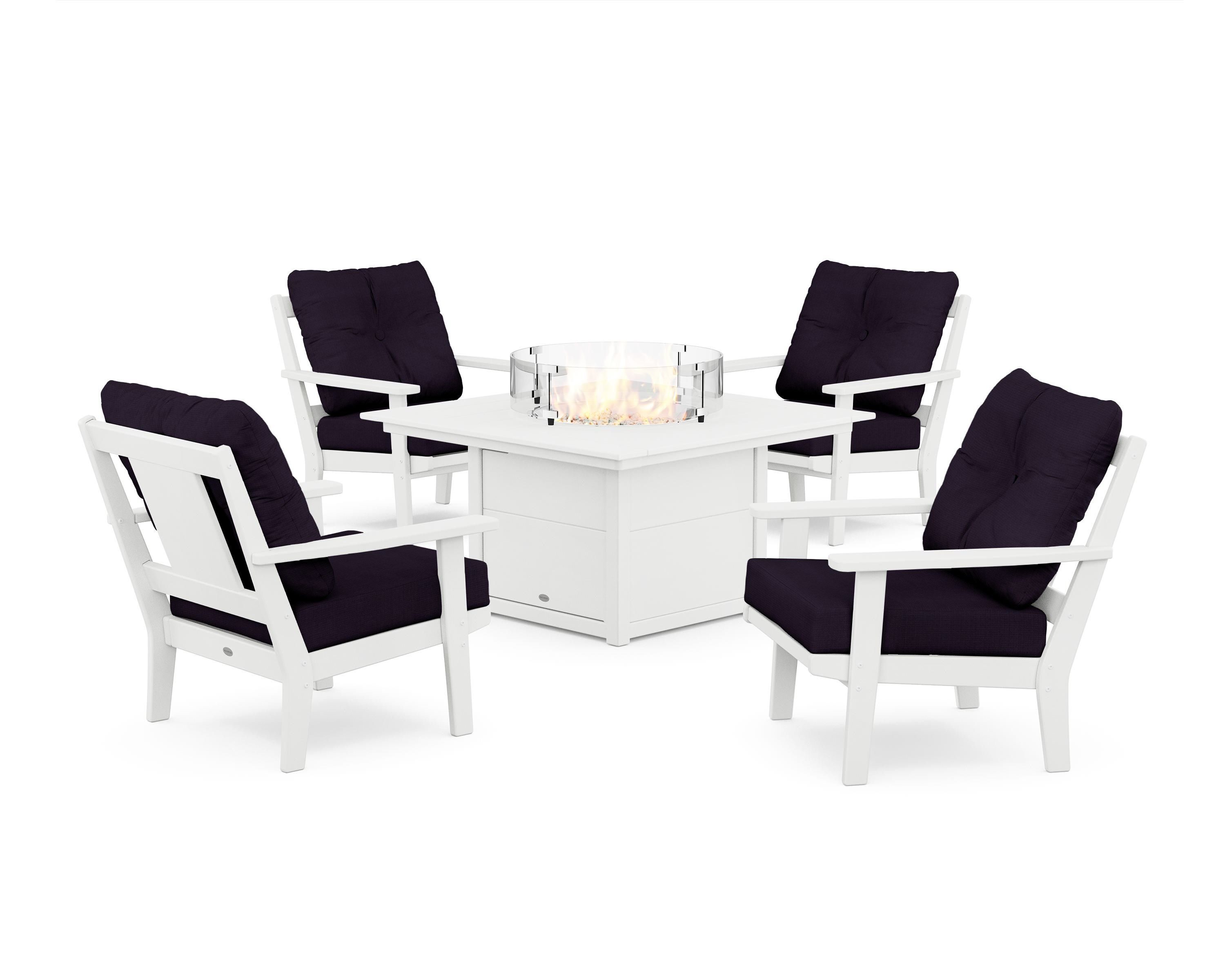 POLYWOOD PWS2146-2-WH164488 Prairie 5 -Piece Patio Conversation Set with Navy Cushions