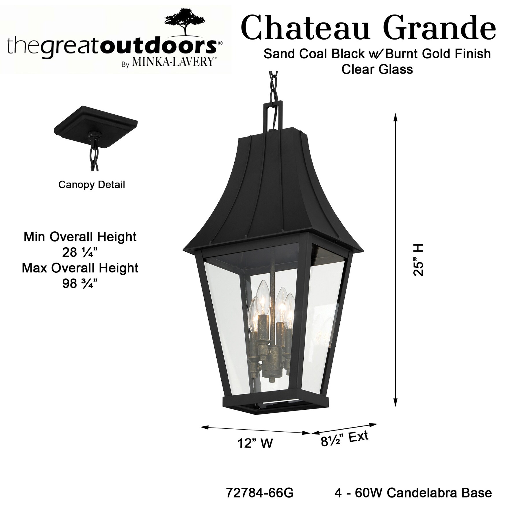 Chateau Grande 4-Light Sand Coal and Gold Outdoor Hanging Lantern