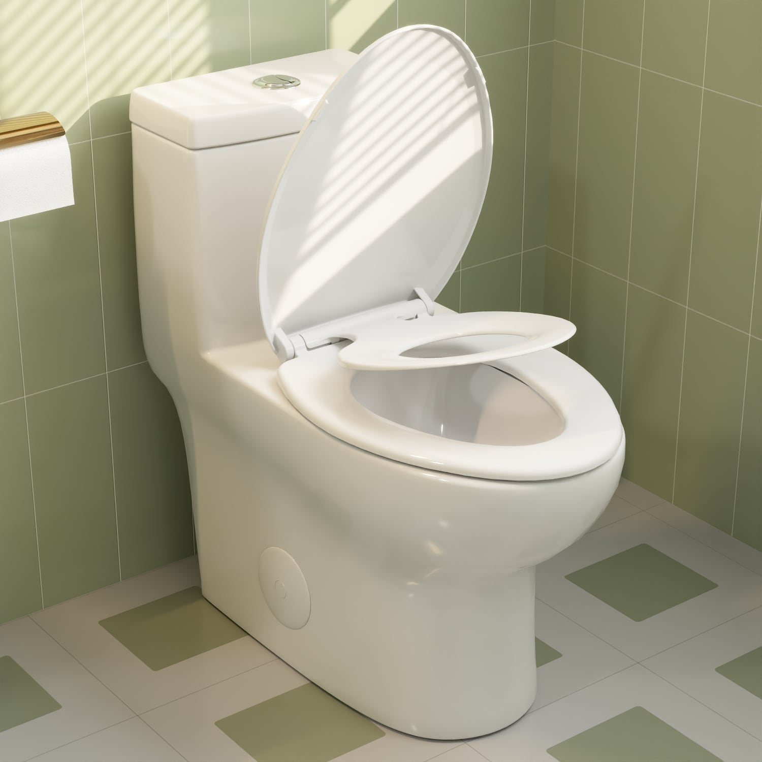 Elongated White Ceramic Dual Flush Macerating Toilet with Potty Training Seat