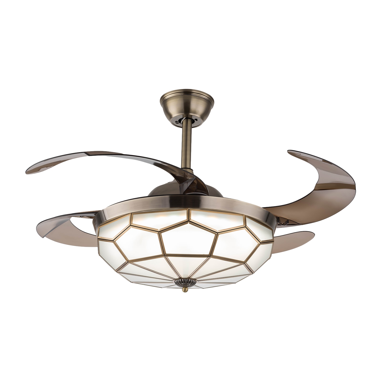 Oukaning HG-HCXLST-3656-US 42-in Color-Changing Integrated LED Tiffany Bronze Shell Pattern Retractable with ABS Blades Chandelier Ceiling Fan With Light - Remote Included ( 4 -Blade )