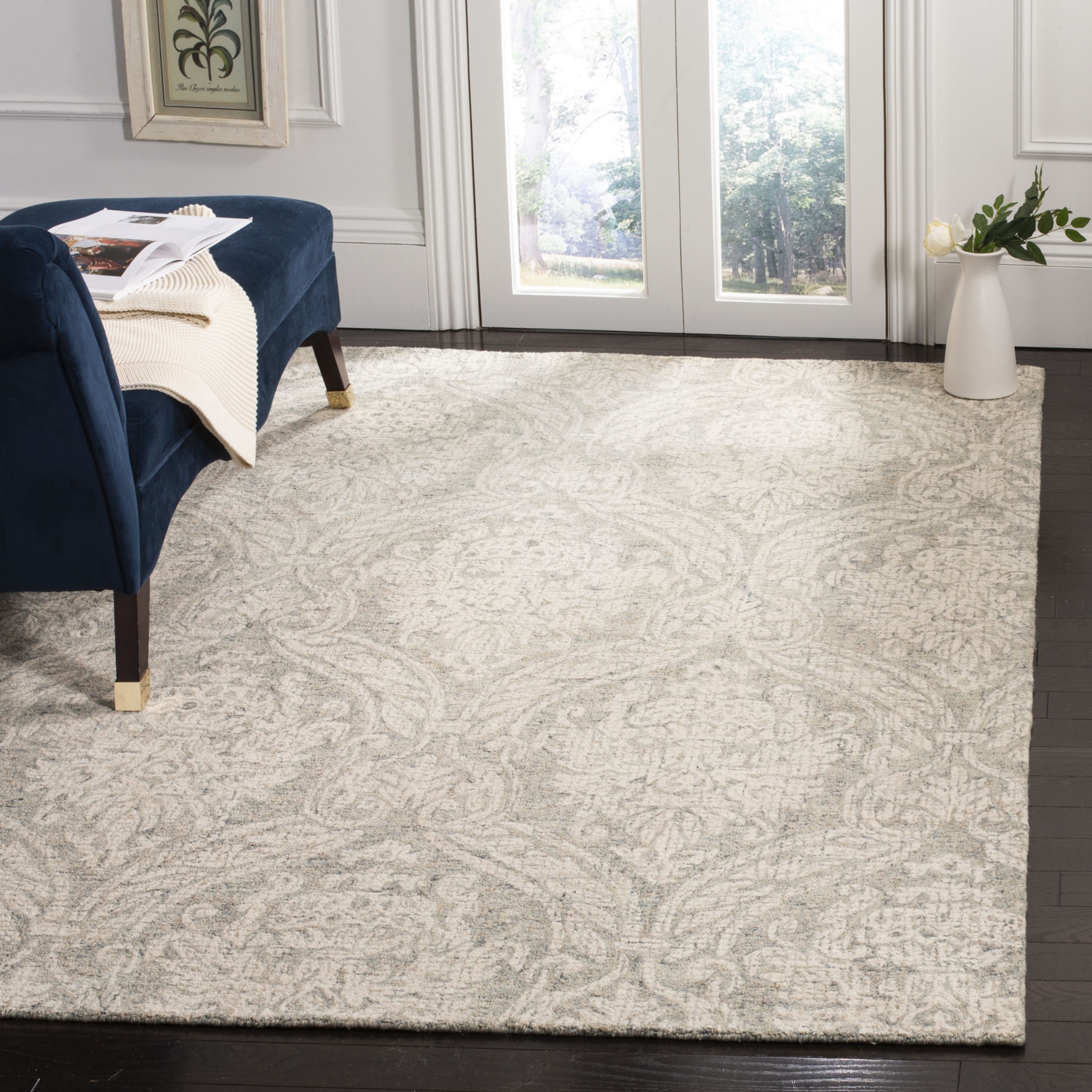 Gray Abstract Handmade Wool Tufted Reversible Rug, 24" x 4"