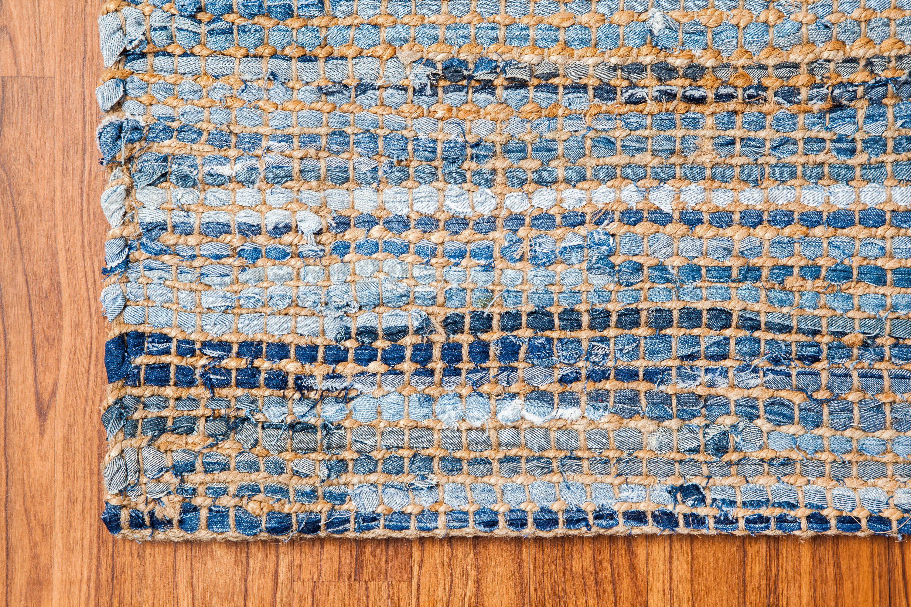 Handmade Reversible Blue Denim & Jute Chenille Area Rug