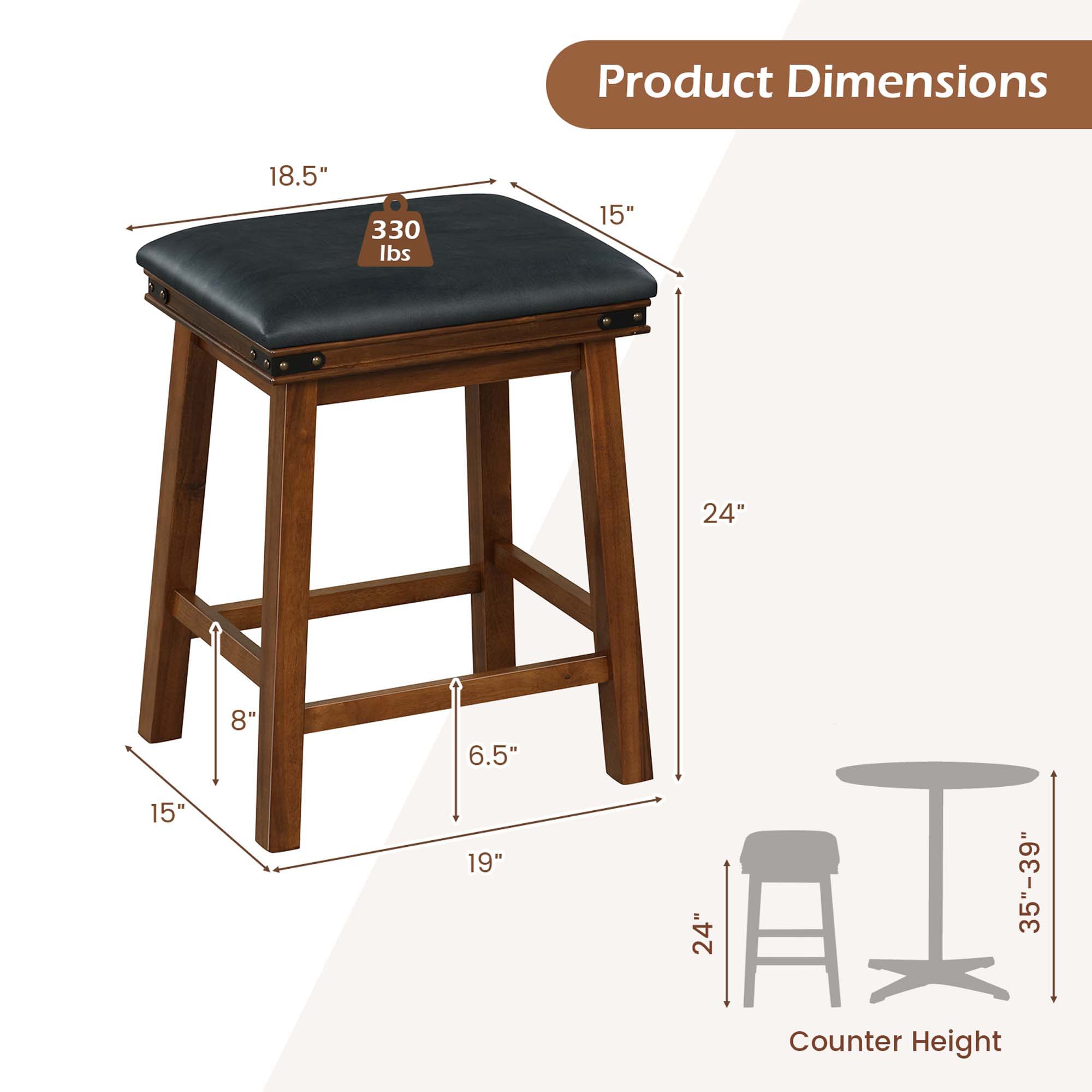 Goplus Brown 24-in H Counter height Saddle Seat Upholstered Wood Bar ...