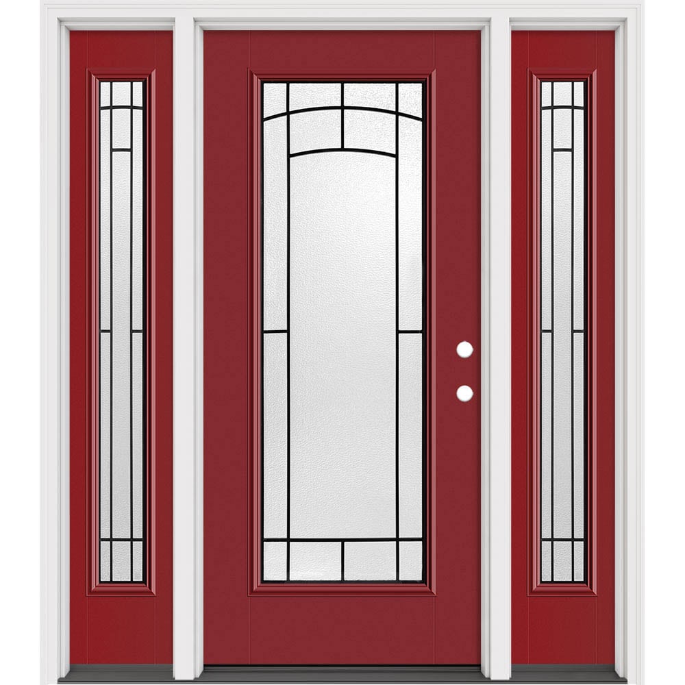 Masonite 631660 Brooklyn 64-in x 80-in x 4-9/16-in Fiberglass Full lite Left-hand inswing Timber Gray Painted Prehung Slab Front Door with Sidelights with Brickmould Solid core