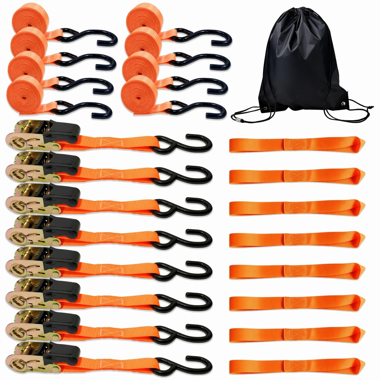 Etokfoks  1in x 16ft Ratchet Tie Down Straps with S Hooks Non Slip Rubber Handle Wear Resistant Webbing 8 Pack