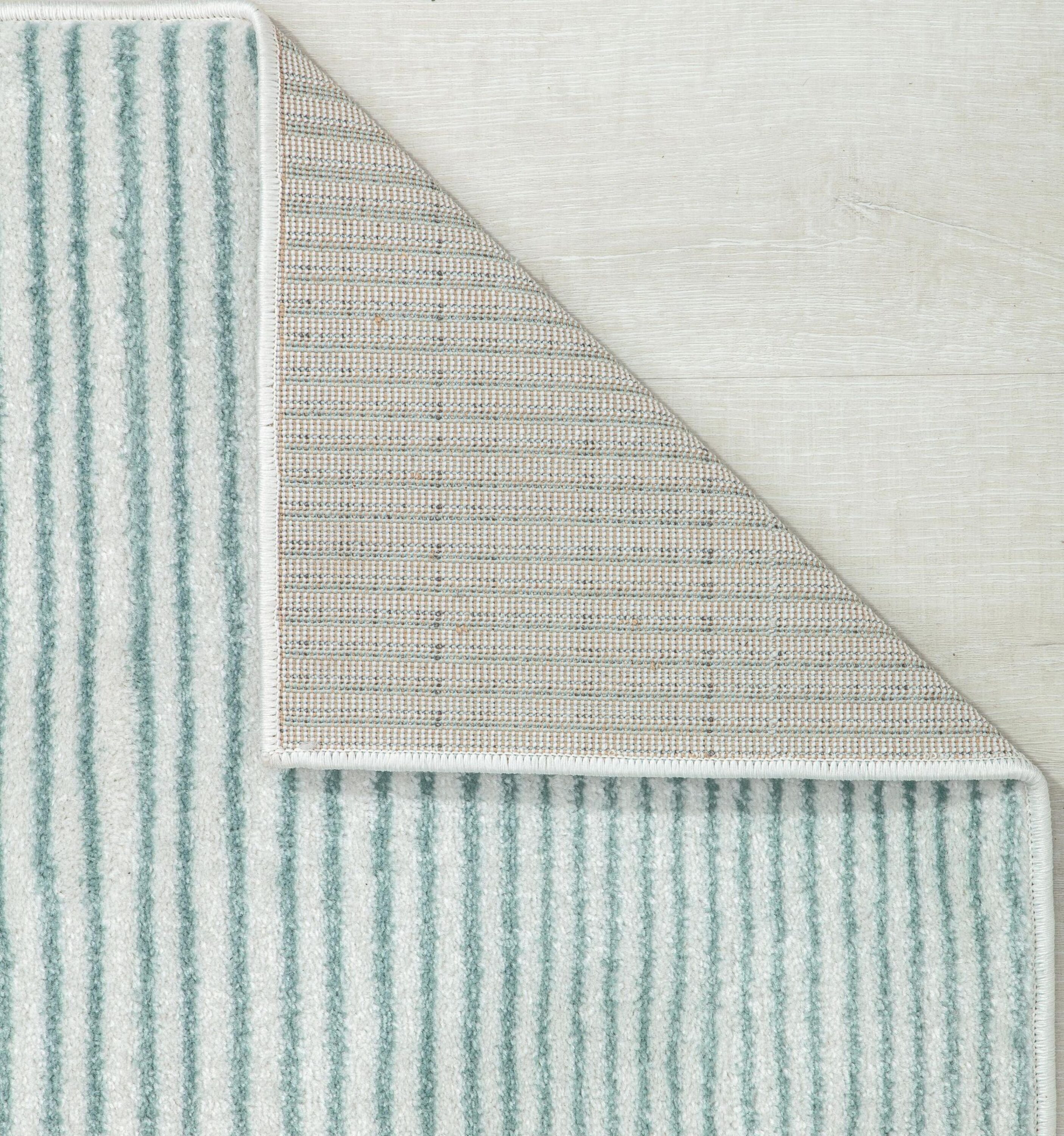 Light Blue Geometric Striped Synthetic Area Rug 8' x 10'