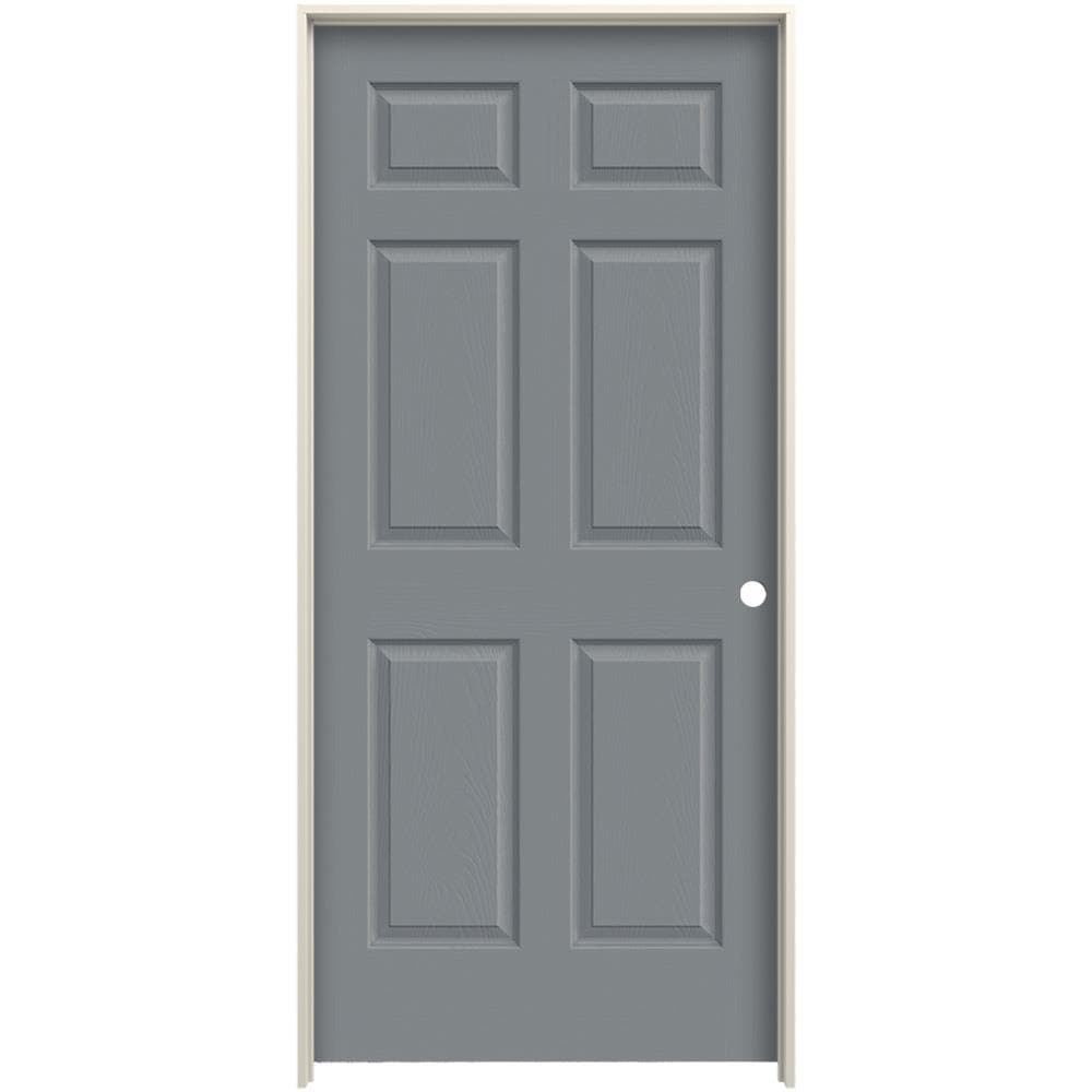 JELD-WEN Colonist Textured 32-in x 80-in Graphite 6-panel Hollow Core Prefinished Molded Composite Left Hand Single Prehung Interior Door in Gray -  LOWOLJW225400168