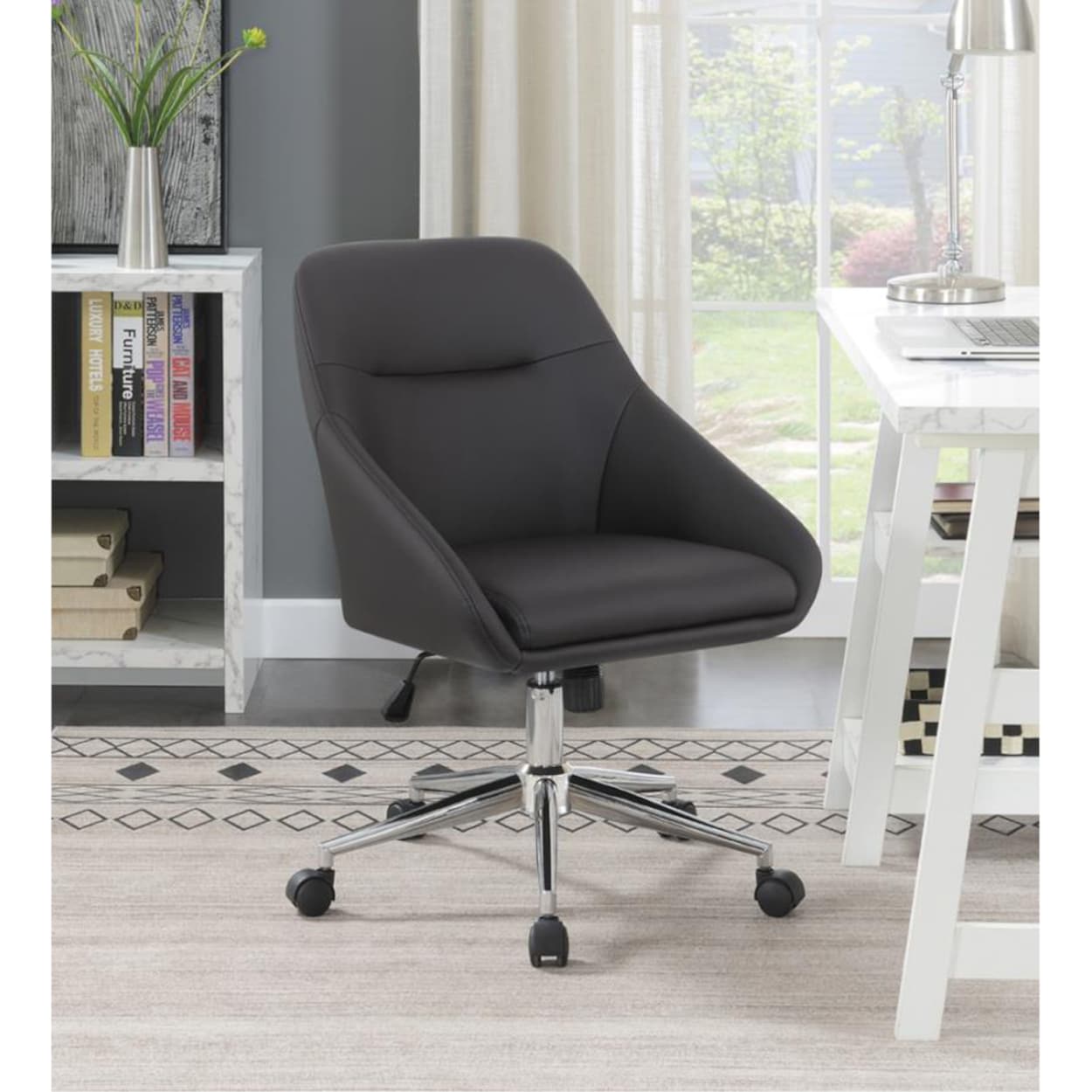 Simple Relax Brown Faux Leather/Chrome Contemporary Ergonomic ...