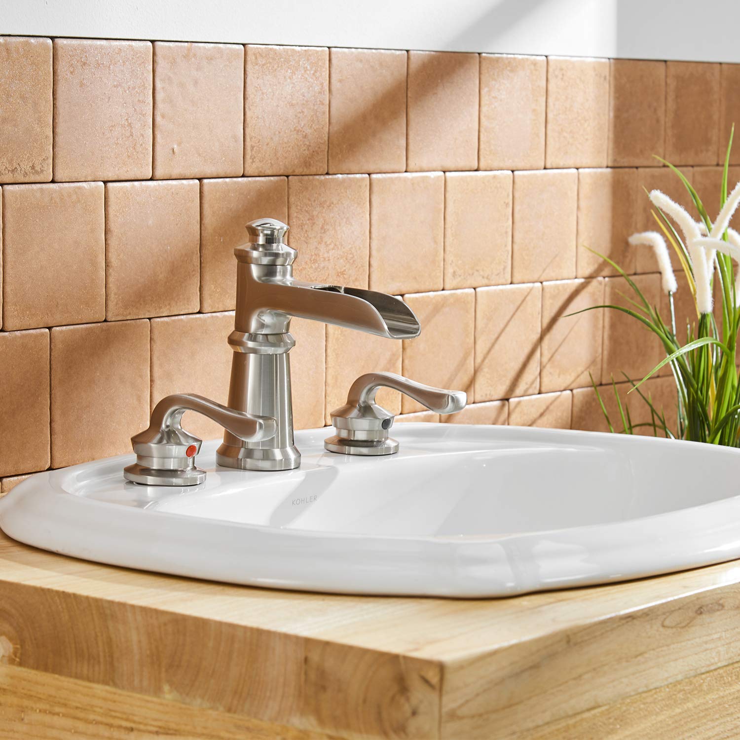 Brushed Nickel Waterfall Widespread 2-Handle Bathroom Faucet