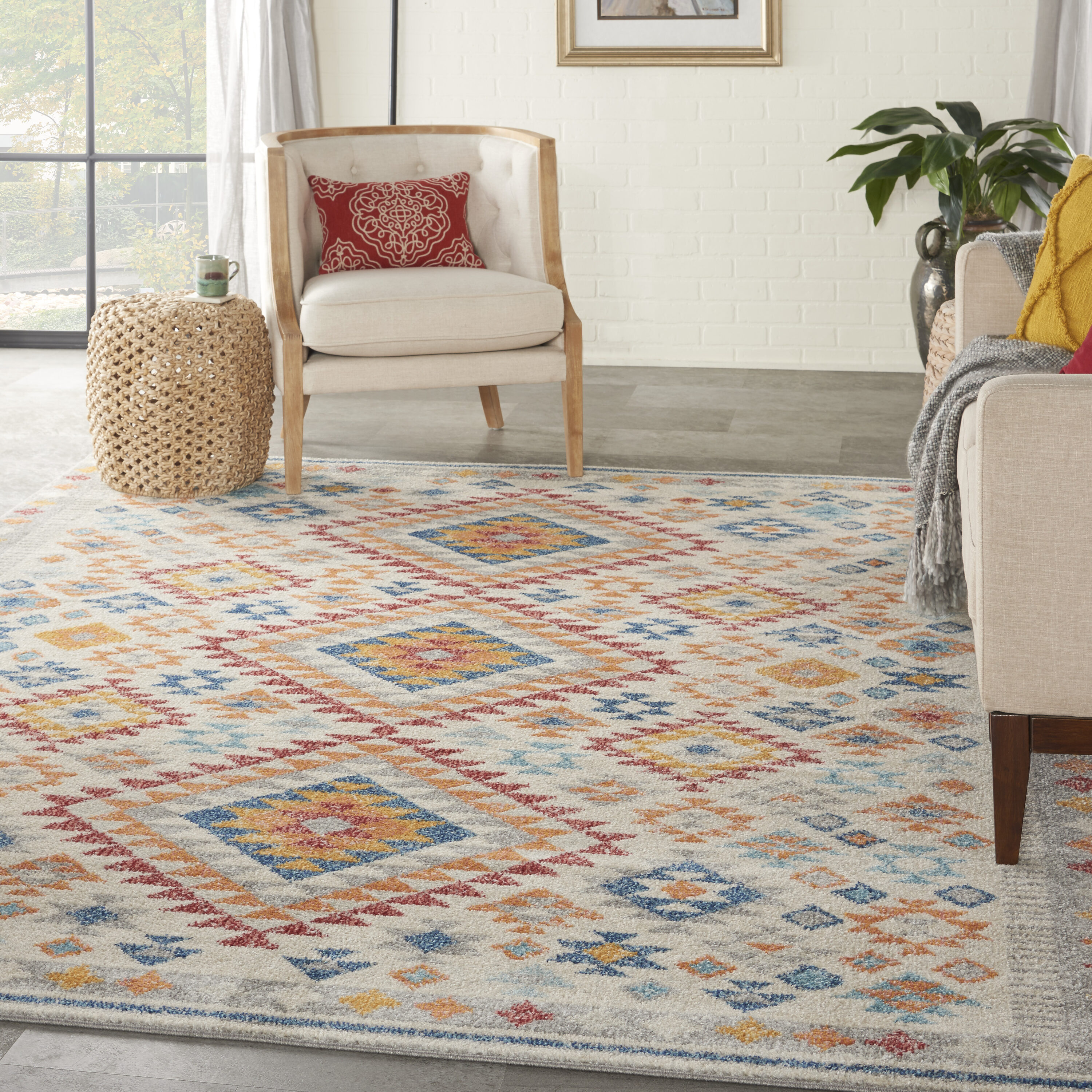Nourison 099446814463 Passion 8 x 10 (ft) Loomed Polypropylene Ivory/Multi Rectangular Indoor Geometric Bohemian/Eclectic Area rug