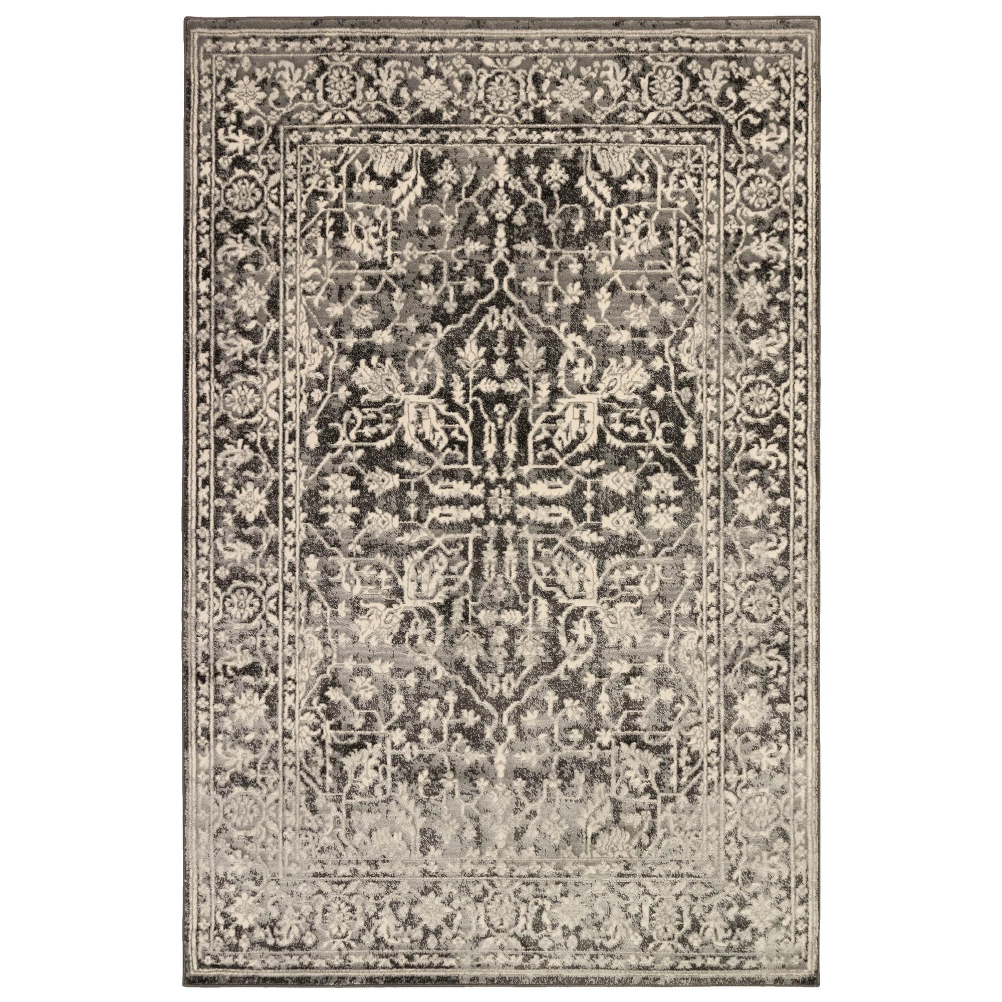 Blue and Gray Striped Wool Blend Rectangular Rug