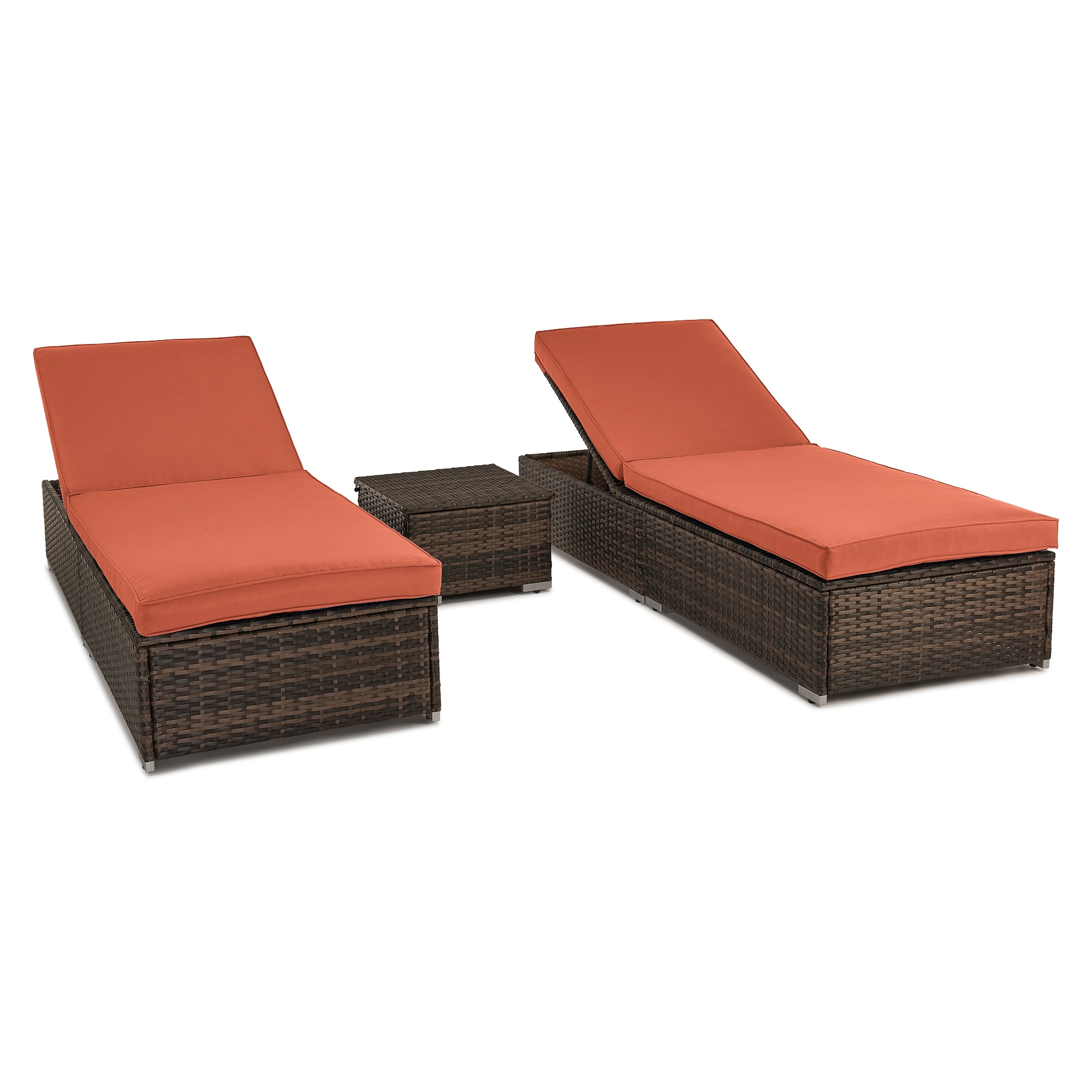 EDYO LIVING CYLS02-OR BestHomeChoice Set of 2 Wicker Brown Metal Frame Stationary Chaise Lounge Chair with Orange Cushioned Seat