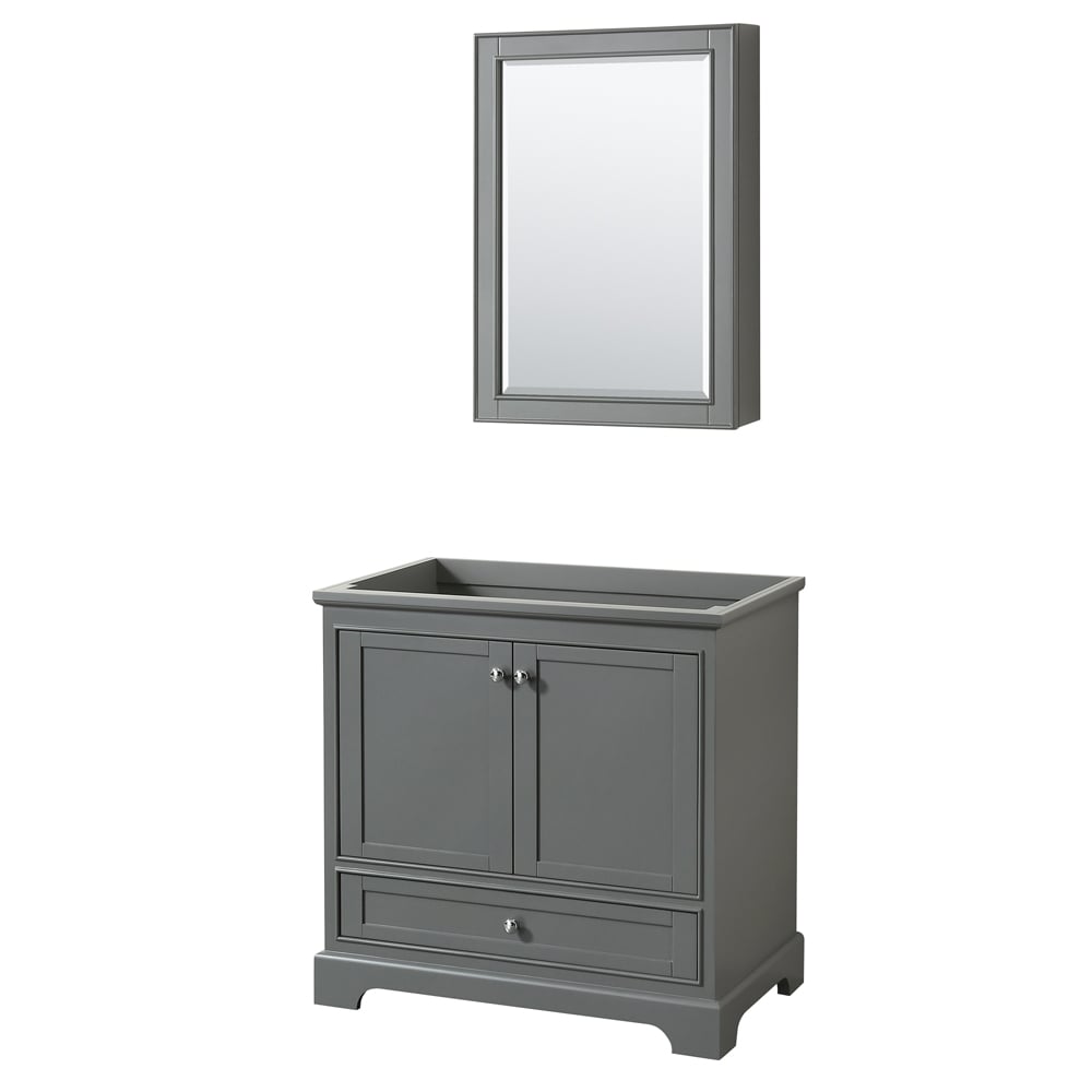 Wyndham Collection WCS202036SKGCXSXXMED Deborah 36-in Dark Gray with Polished Chrome Trim Bathroom Vanity Base Cabinet without Top (Mirror Included) (Medicine Cabinet Included)