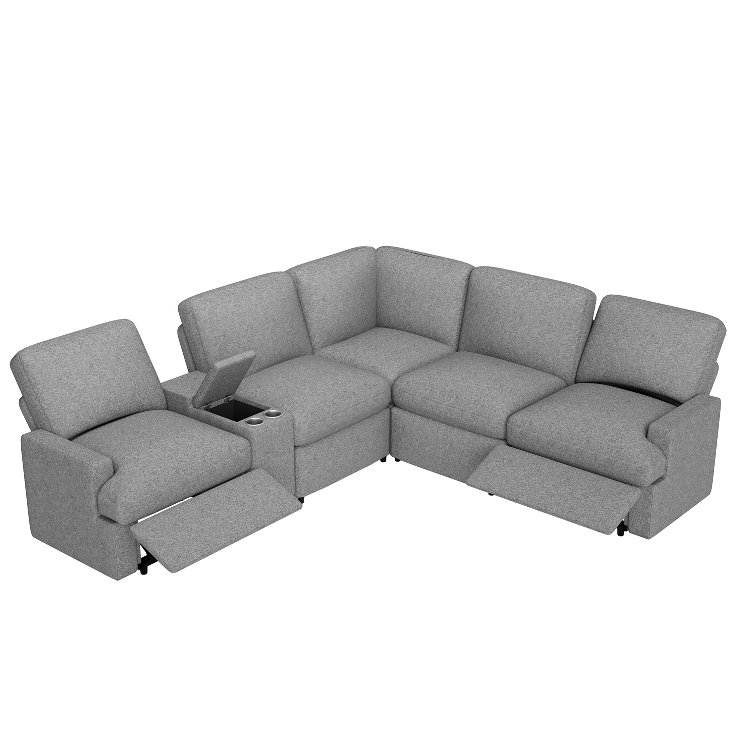 Bybafun YA3700384 104-Inches Coastal Light Gray Linen Reclining Sectional