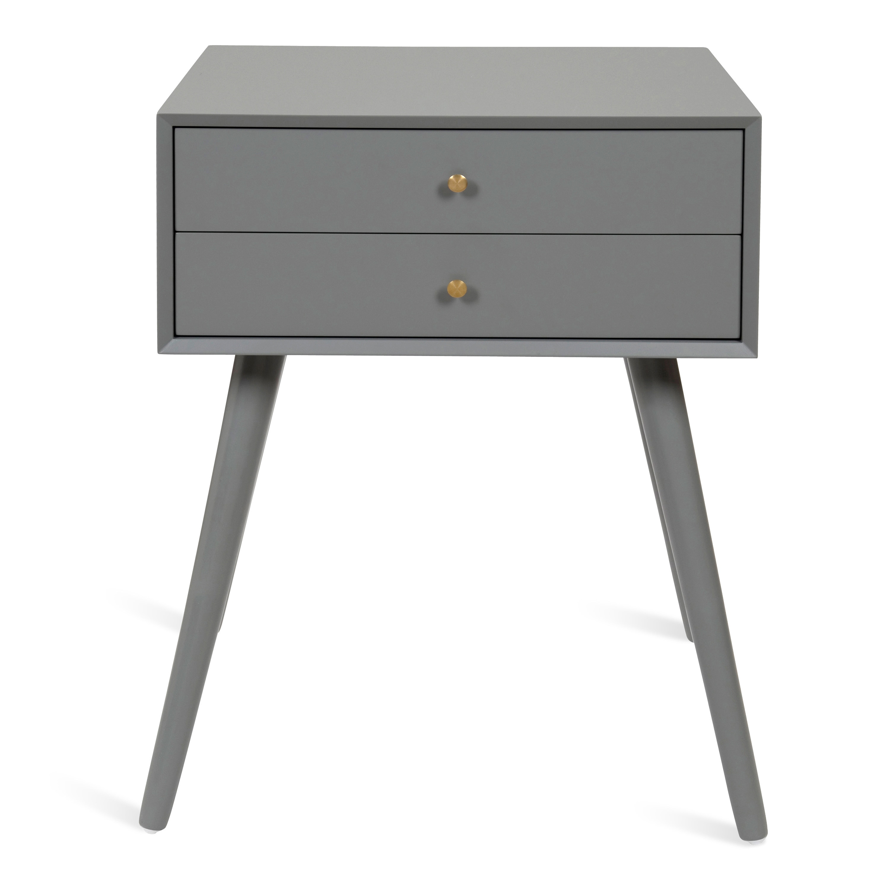 Gray Wooden Midcentury Modern Side Table with Storage Drawers
