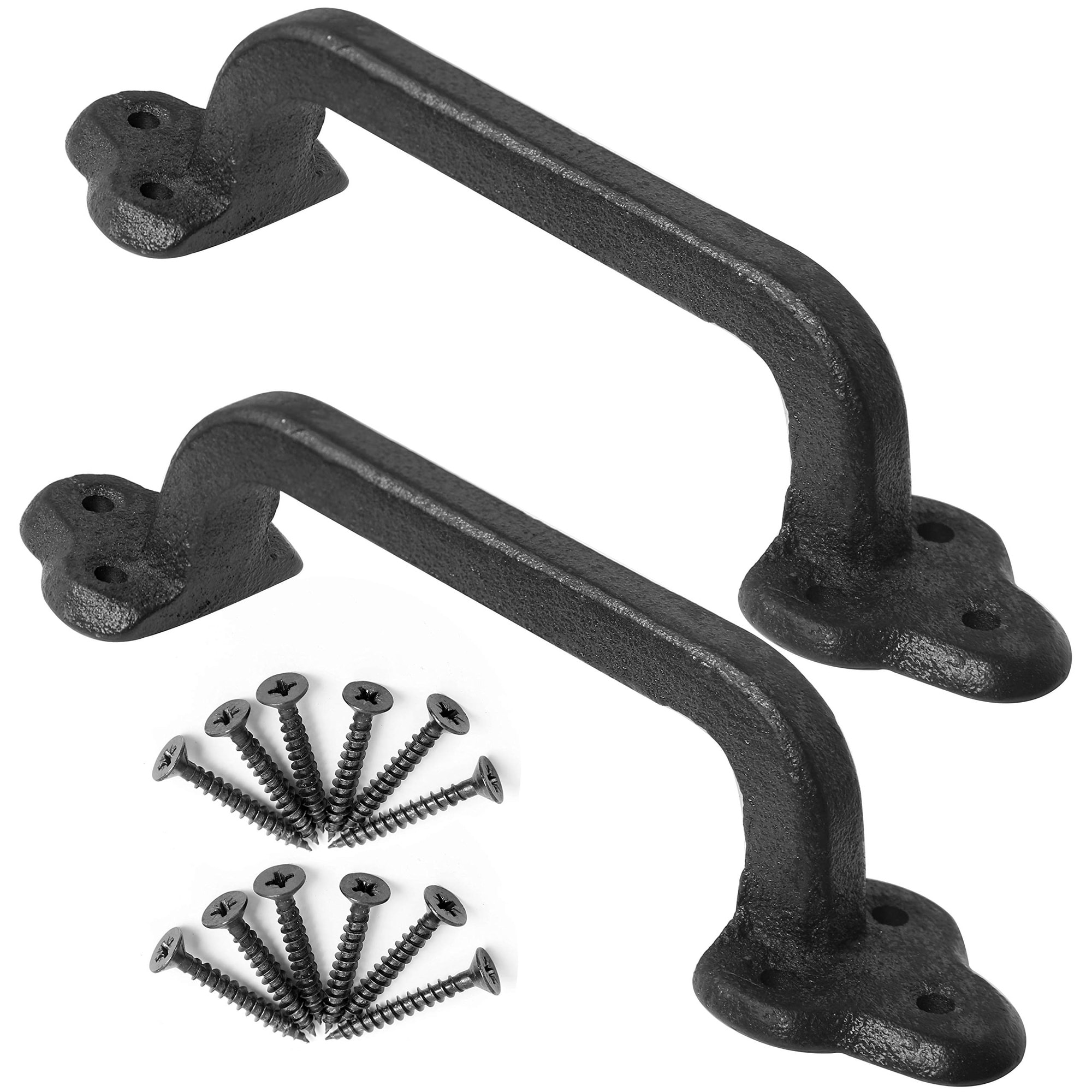 Afoxsos  Rustic Cast Iron Gate Handle 9 Inch Black Vintage Pull Handle for Sliding Barn Door Fence Garage Interior Heavy Duty 2 Pack