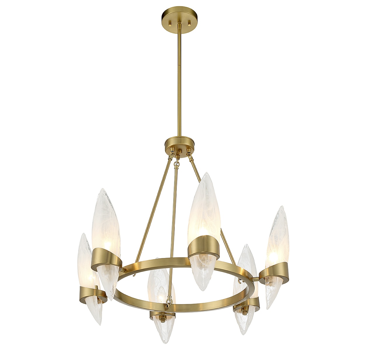 Nouvel Warm Brass 6-Light Chandelier with Handmade Glass Shades