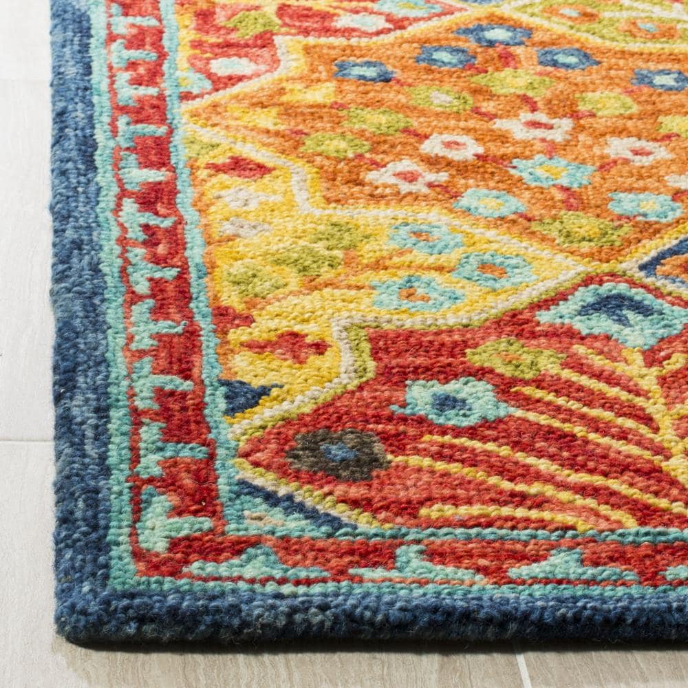 Aspen Blue and Orange Handmade Wool Area Rug