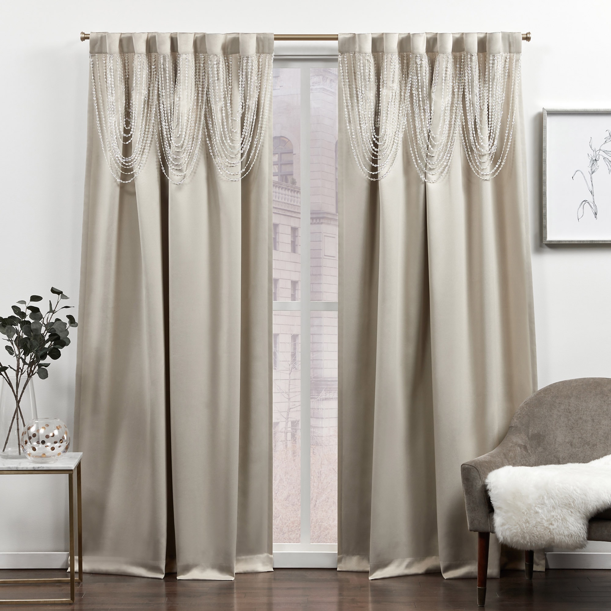 Exclusive Home YC012623DSEHE1 257 96-in Sand Room darkening Interlined Back tab Curtain panel pair