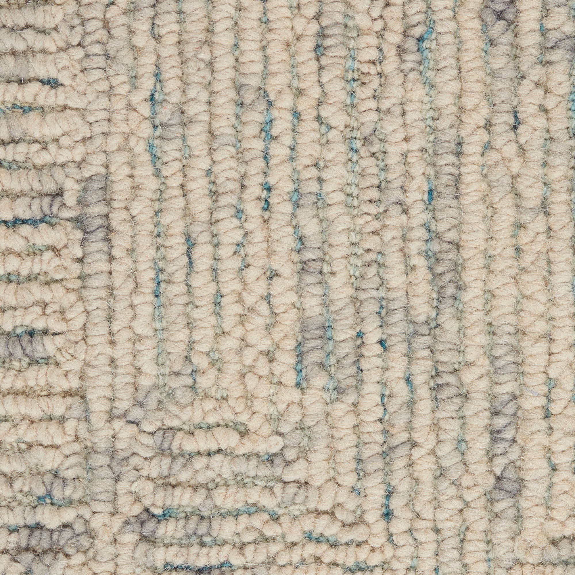 Handmade Ivory, Grey, and Teal Wool Area Rug 5' x 7'